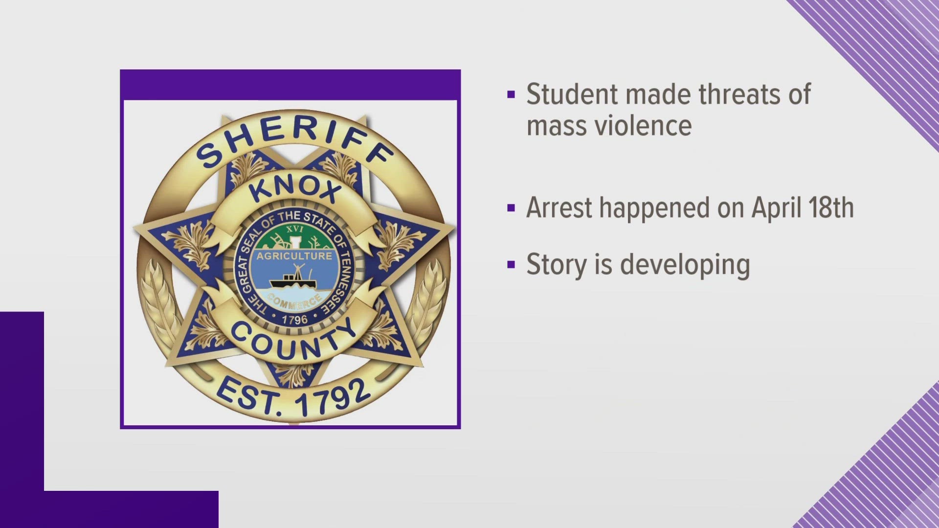 A middle school student in Knox County faced arrest for making threats of mass violence on Tuesday, KCSO said.