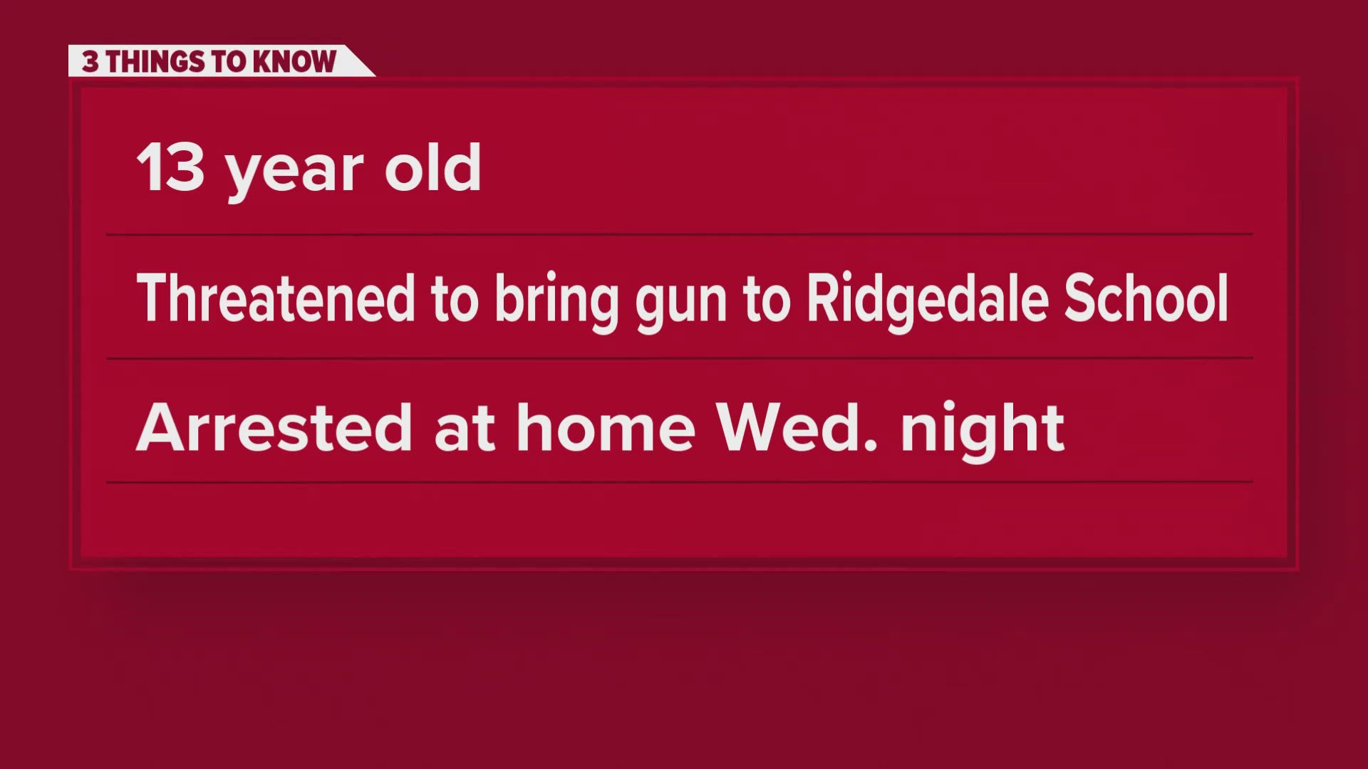 The boy supposedly threatened to bring a gun to Ridgedale School. Multiple law enforcement agencies worked together to identify the boy and arrest him, KPD said.