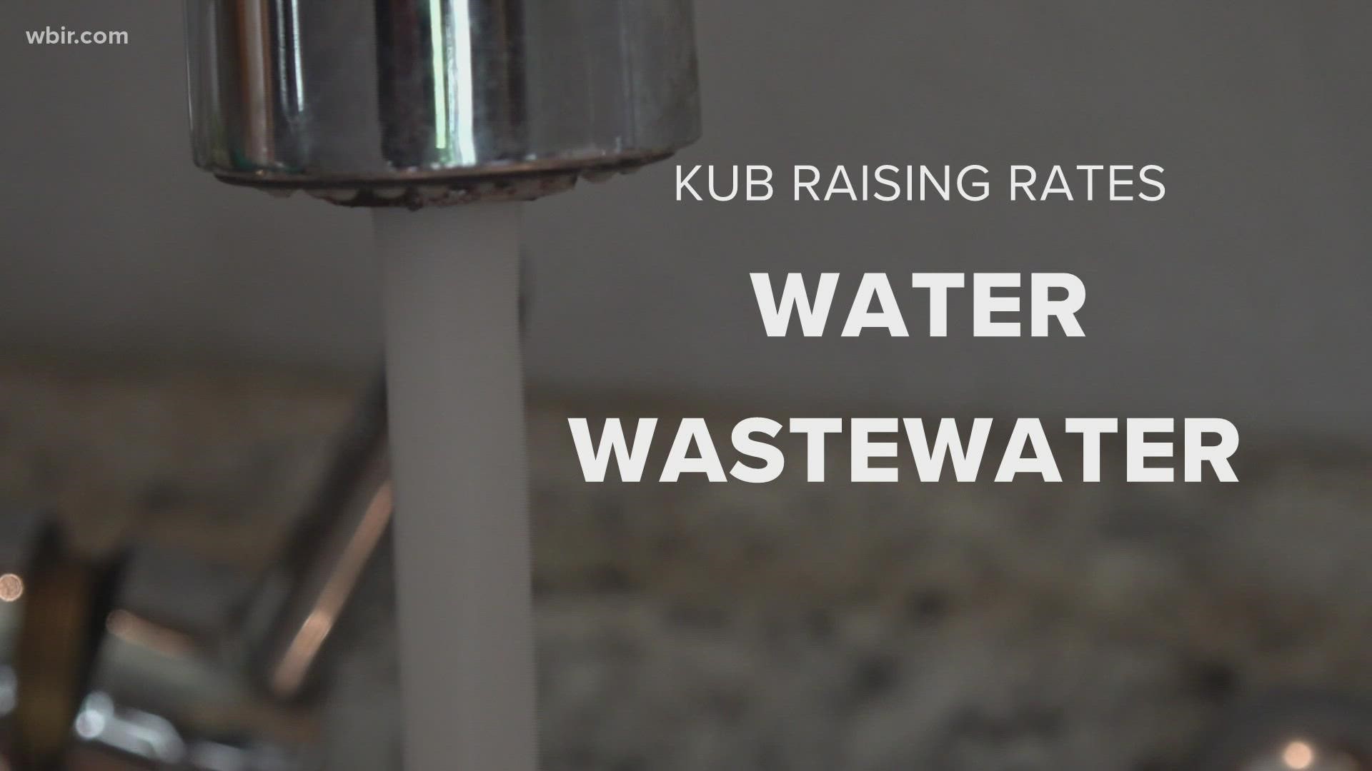KUB plans to raise rates for water by 5% and wastewater by 4% over the next three years.