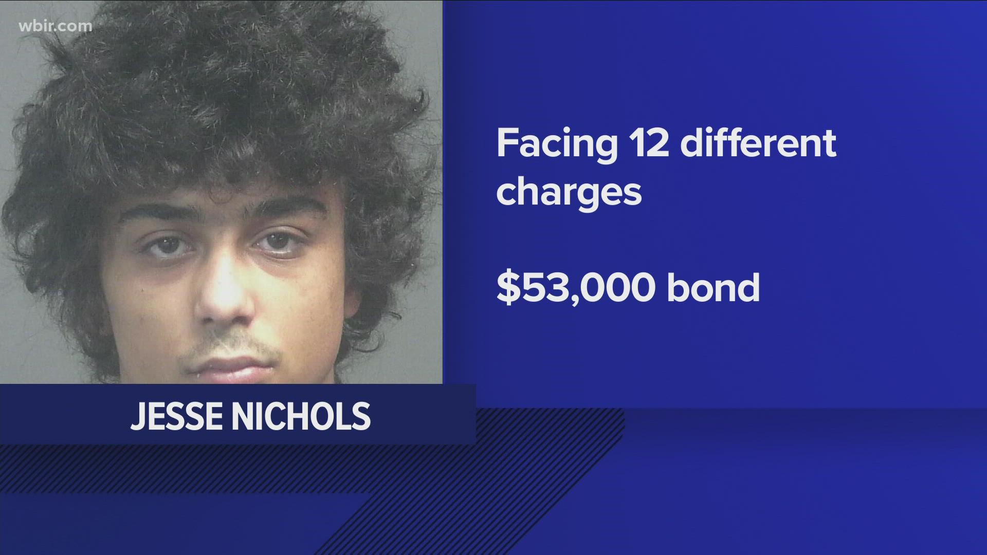 Edward Nichols, 21, is in custody and authorities said he is facing 12 charges.