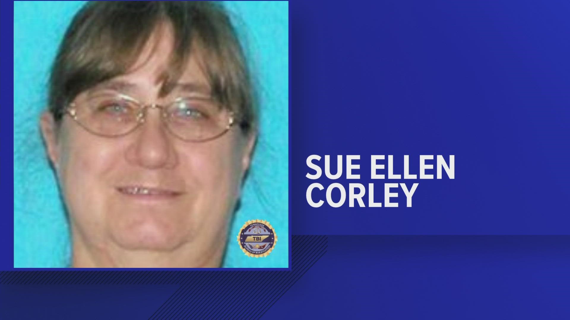 The Tennessee Bureau of Investigation said Sue Ellen Corley, 71, has a medical condition that could impair her ability to return safely without help.