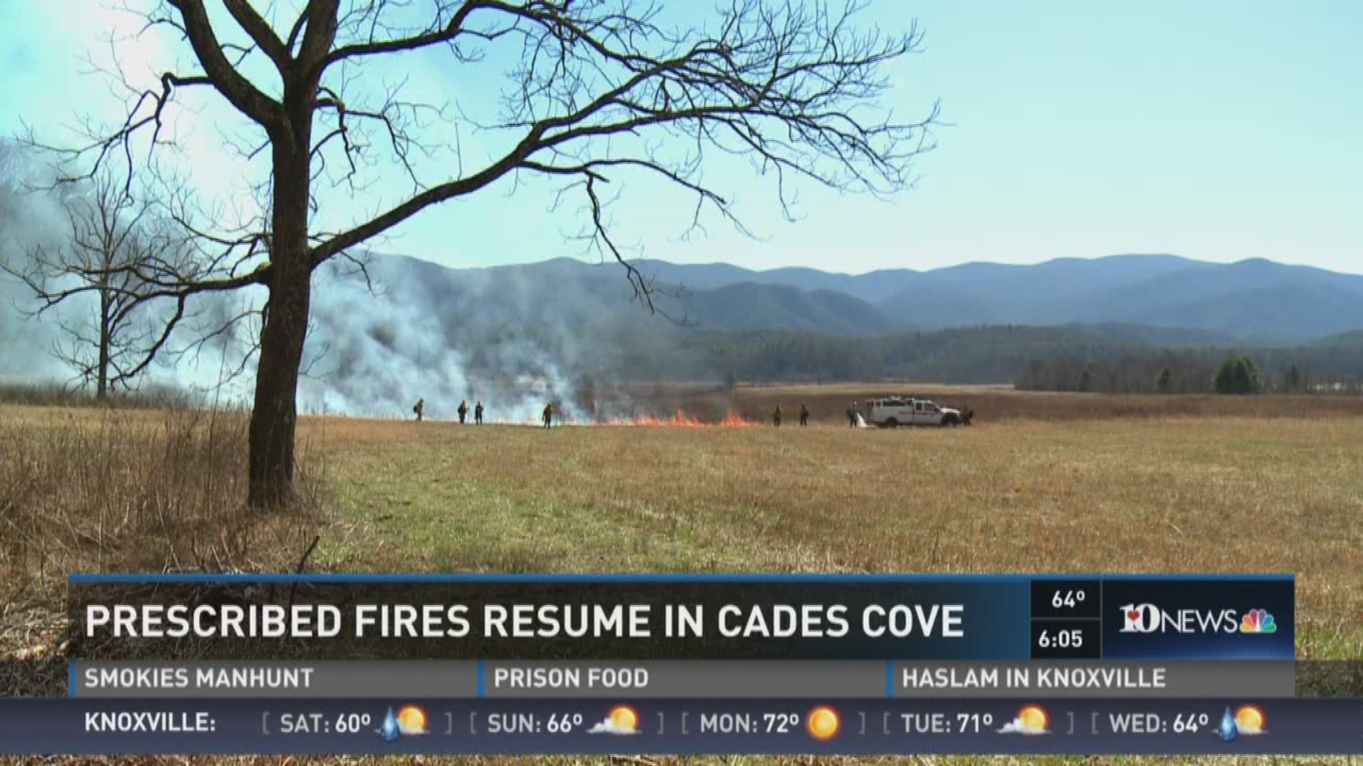 Feb. 17, 2017: Fire crews are performing a prescribed burn in Cades Cove.