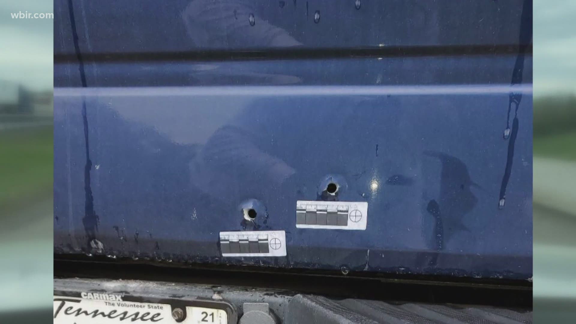 A Knoxville man still has a bullet in his shoulder after he says a stranger chased him and his uncle almost seven miles and fired rounds into their truck.