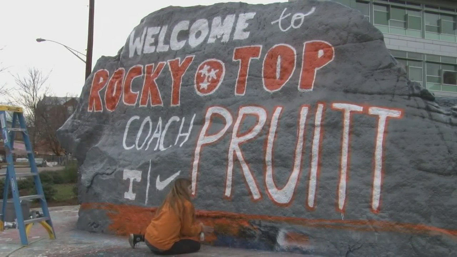 The rock on UT's campus chronicles what students are thinking, and today the painted message welcomed a new football coach.