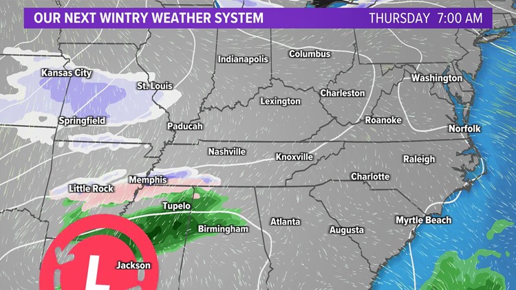 Our next system moves in Thursday with wintry weather expected