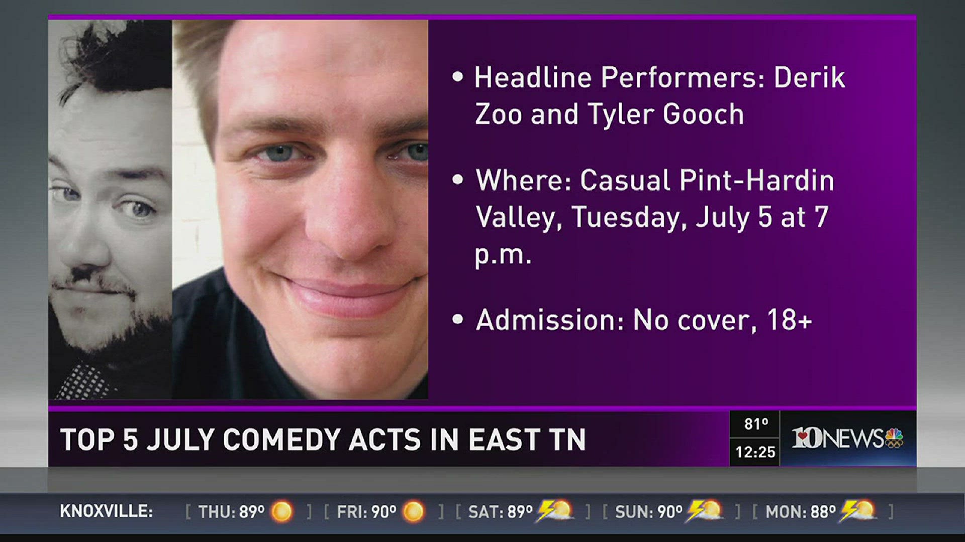 Shane Rhyne, a comedian with Scruffy City Comedy, previews the top five comedy acts coming to East Tennessee in July.