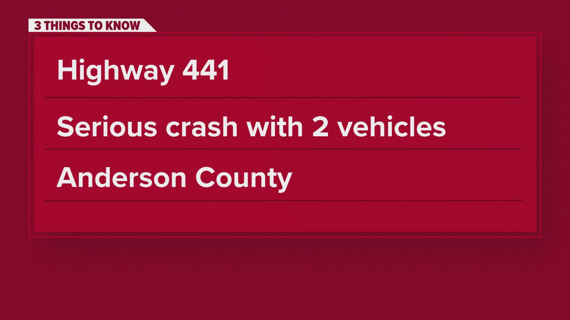 ACSO: Hwy 441 in Anderson County closed due to serious crash | wbir.com