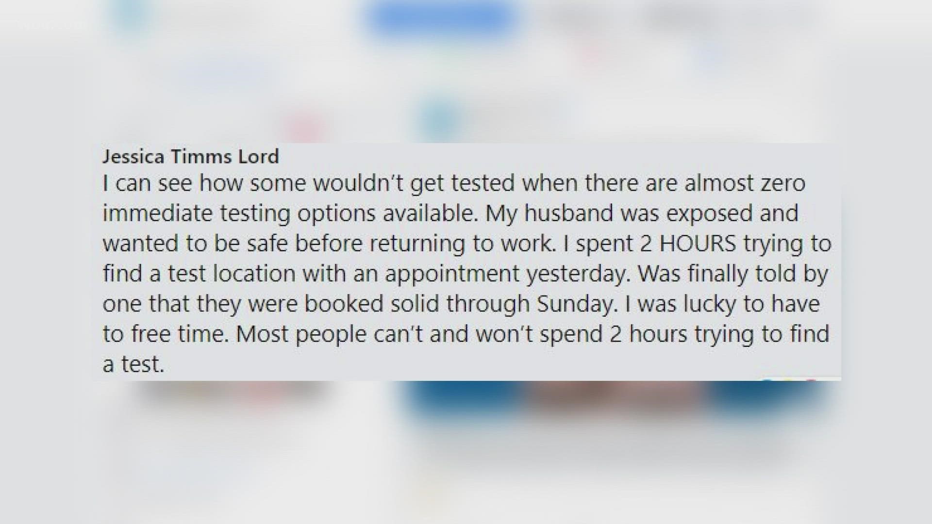 Some people have reached out saying it's harder to get a COVID testing appointment, especially for rapid tests for those who need to go back to work or school.
