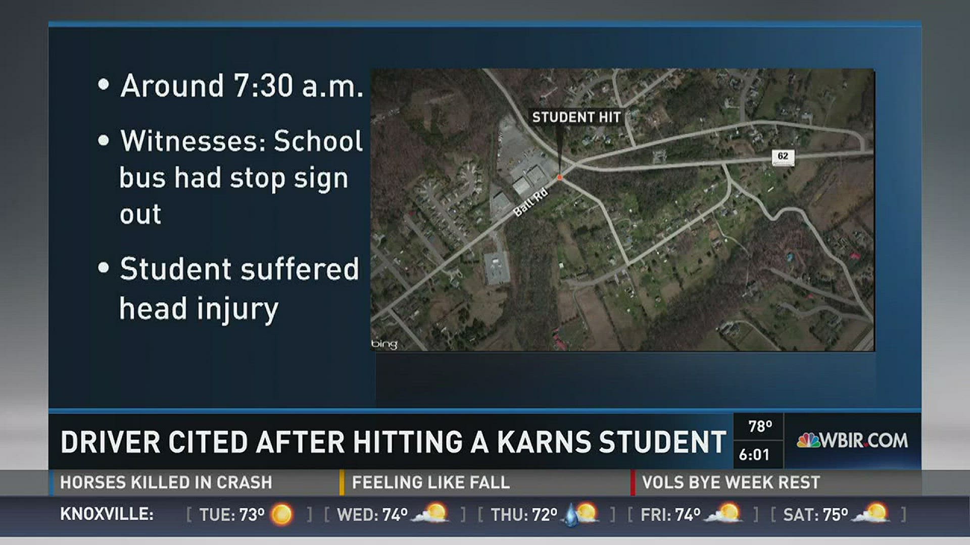 Oct. 24, 2016: A Karns High School student was taken to the hospital after an SUV hit her while she tried to get on the school bus.