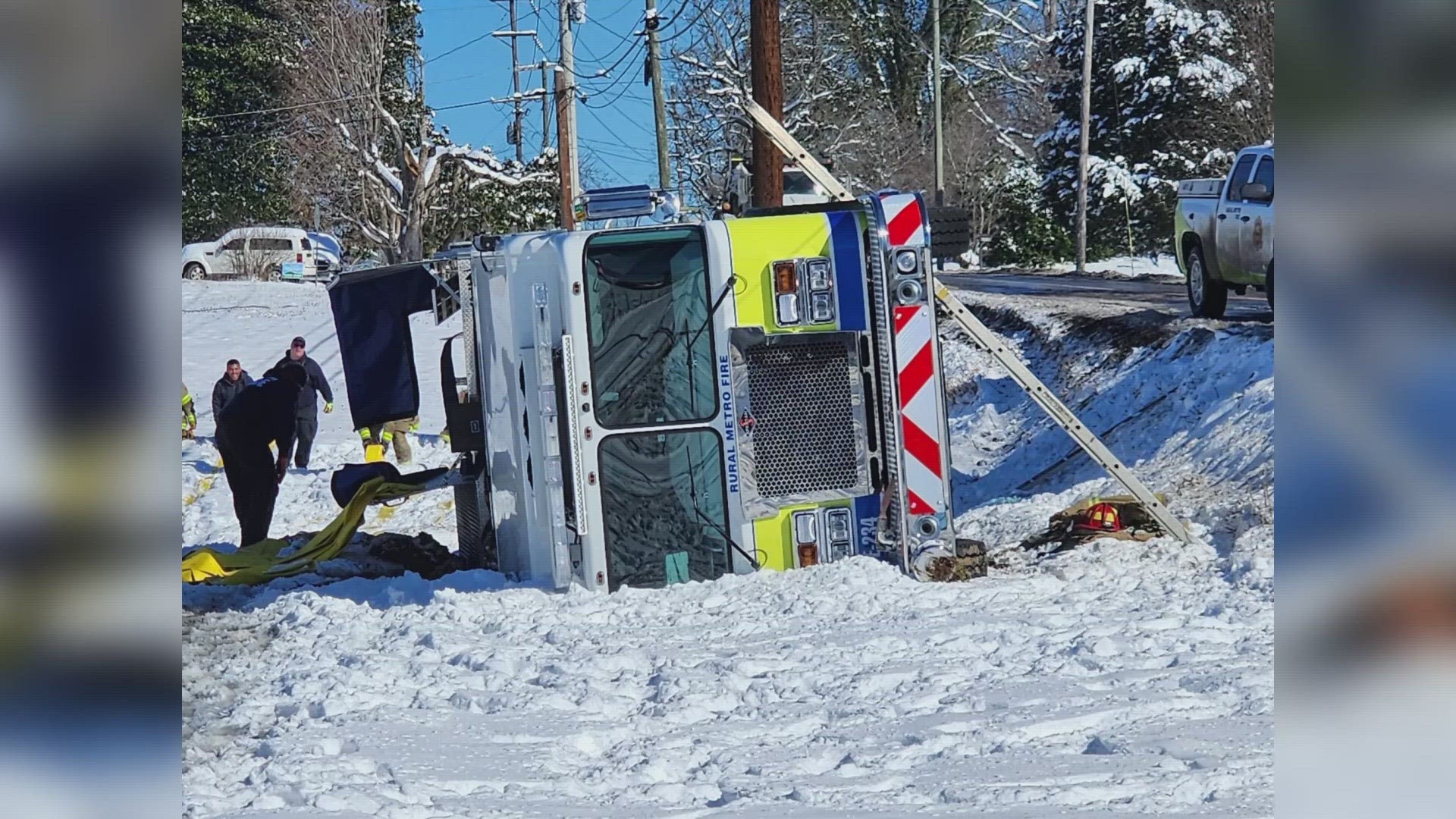 Officials said the truck was heading to a fire when a vehicle did not get out of the way and was too close to the yellow line.