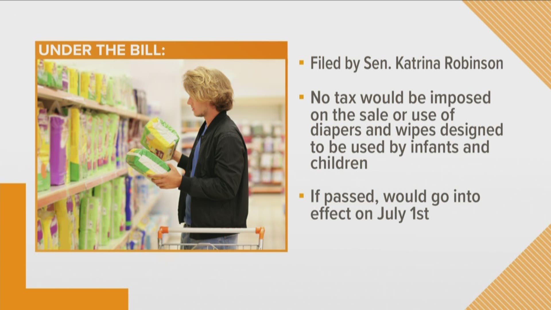 Under SB 1905, no tax would be imposed on the sale of diapers and wipes meant for infants and children.