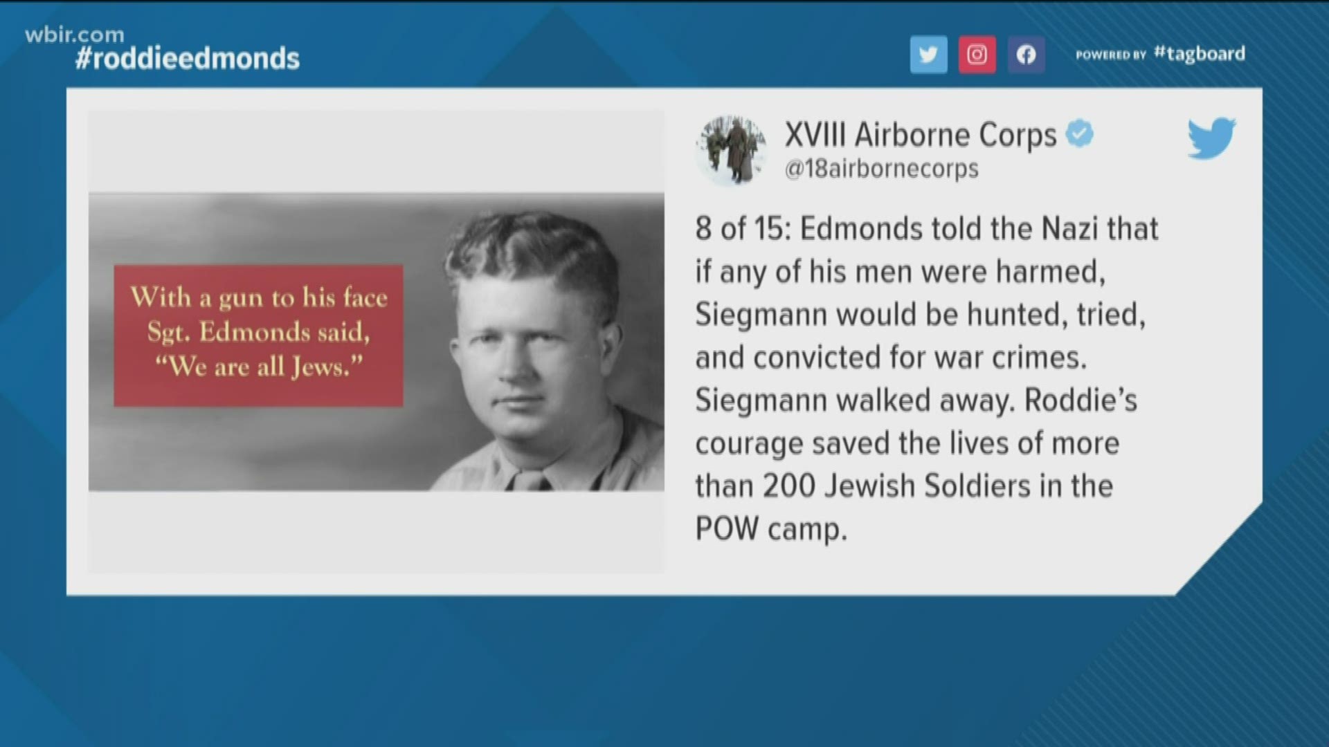 Master Sergeant Roddie Edmonds helped save the lives of almost 200 Jewish American soldiers as a POW. His story remained hidden in history for more than sixty years.