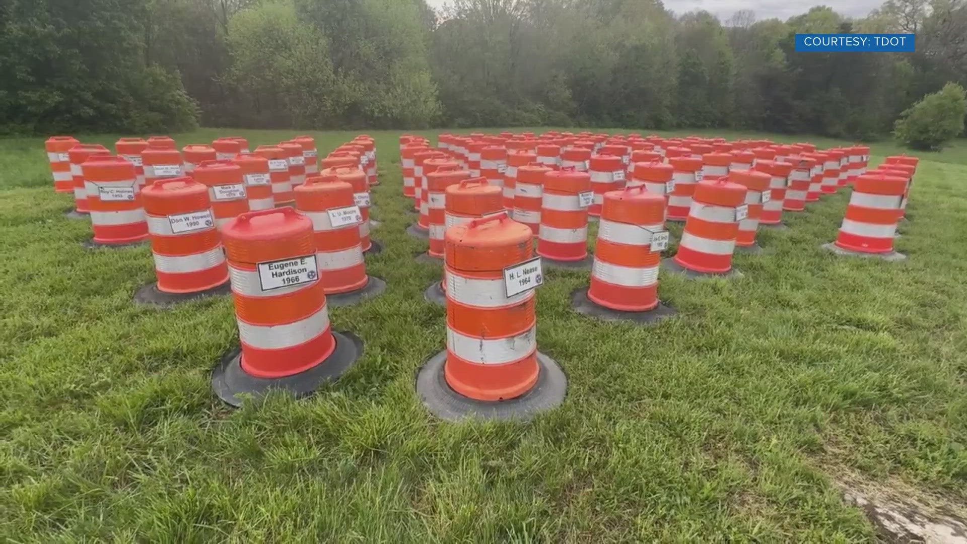 In honor of this week, TODT placed 113 barrels along I-640 East, with each one representing one crew member who died on the job. 