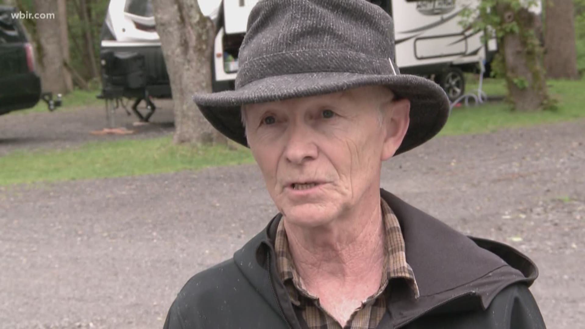 A man celebrating his 42nd wedding anniversary said the rain wouldn't ruin his camping trip.