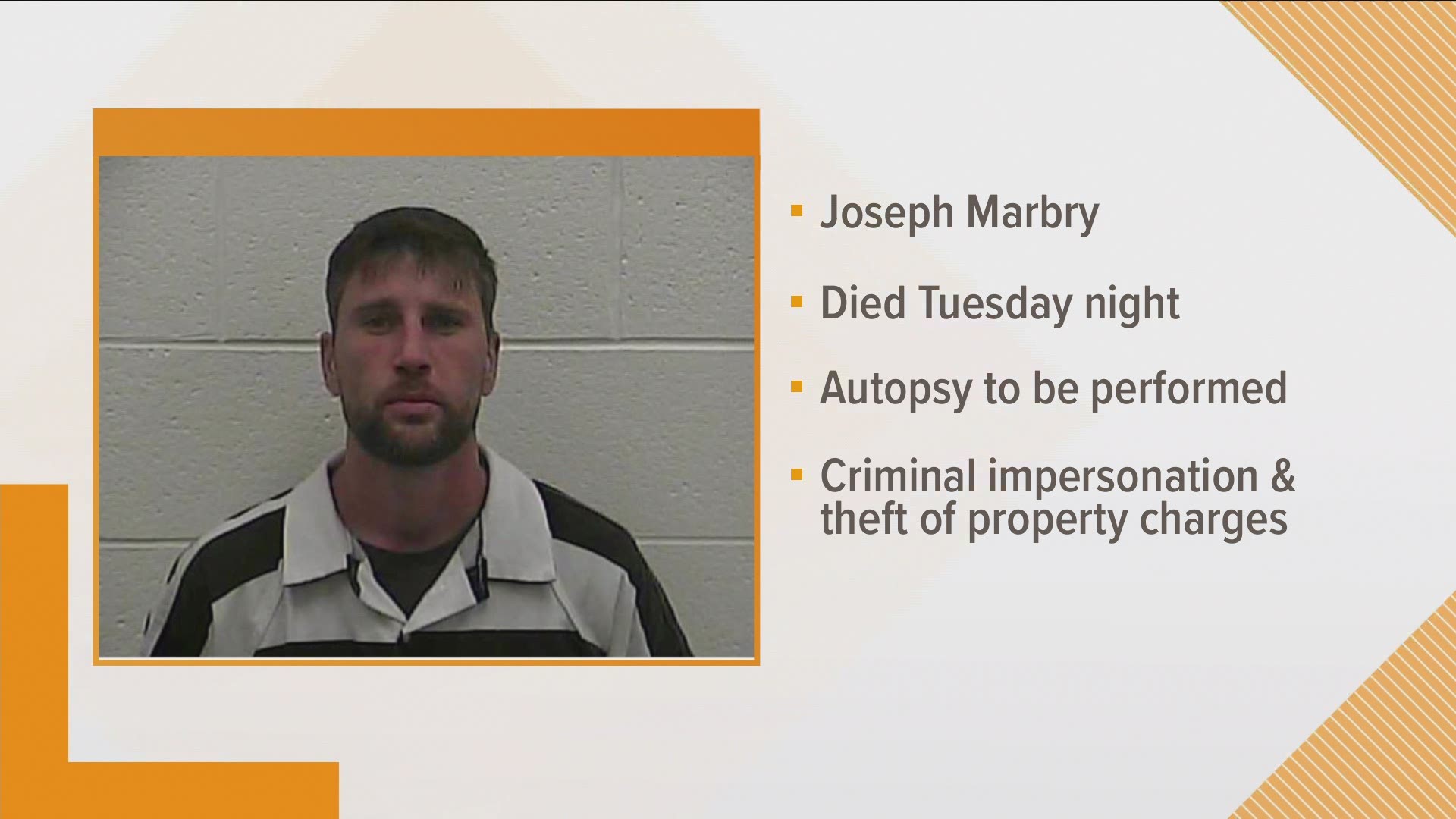 Joseph Aaron Marby, 36, was being held for criminal impersonation and theft of property, officials said.