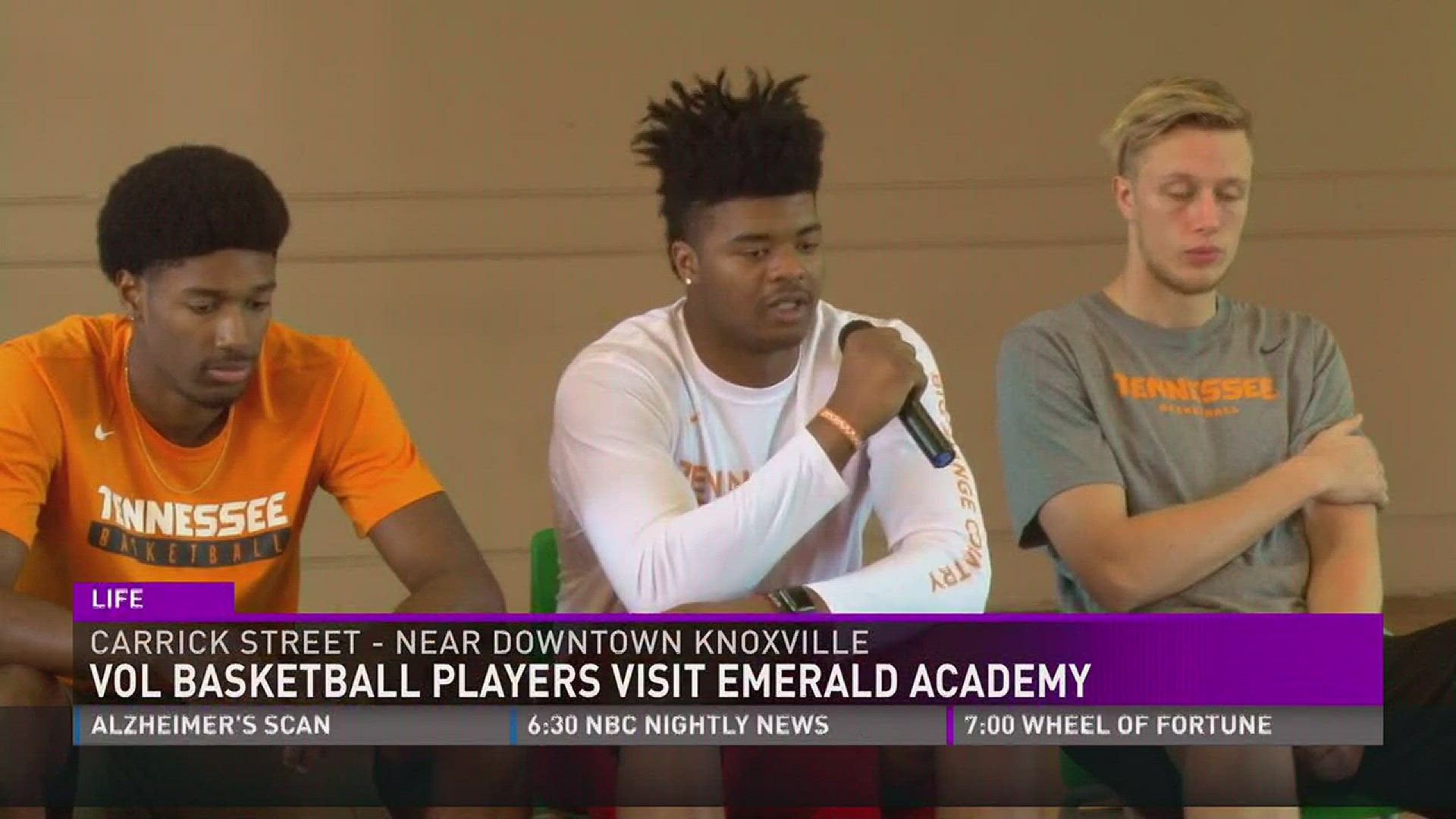 July 26, 2017: Members of the Vol basketball team made a visit to Emerald Academy to talk with students about how they can be leaders in their own classrooms or on their own sports teams.