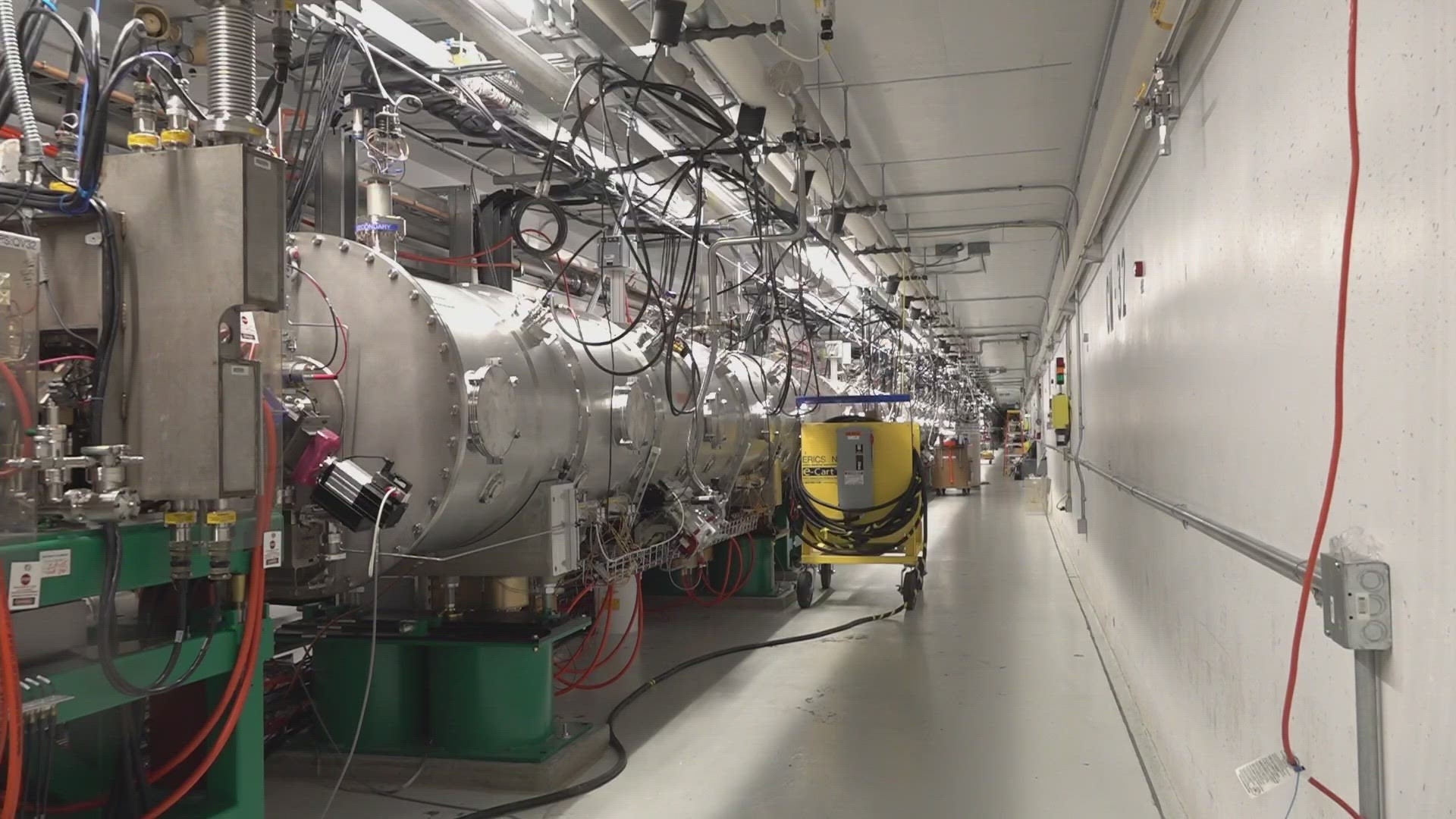 The Spallation Neutron Source fires beams of protons to a target filled with mercury, producing neutrons that are then directed to various research instruments.
