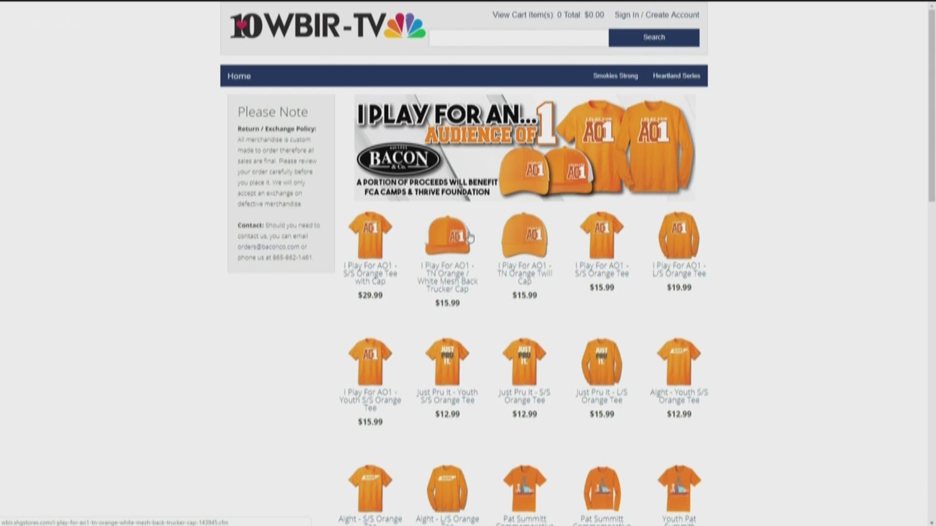 You can purchase the AO1 (Audience of One) Shirts in the WBIR General Store from Bacon & Co.  The owner of Bacon & Co. says all of the retail proceeds from the WBIR store will go the Fellowship of Christian Athletes and Thrive Lonsdale non-profits. Feb. 5, 2019-4pm