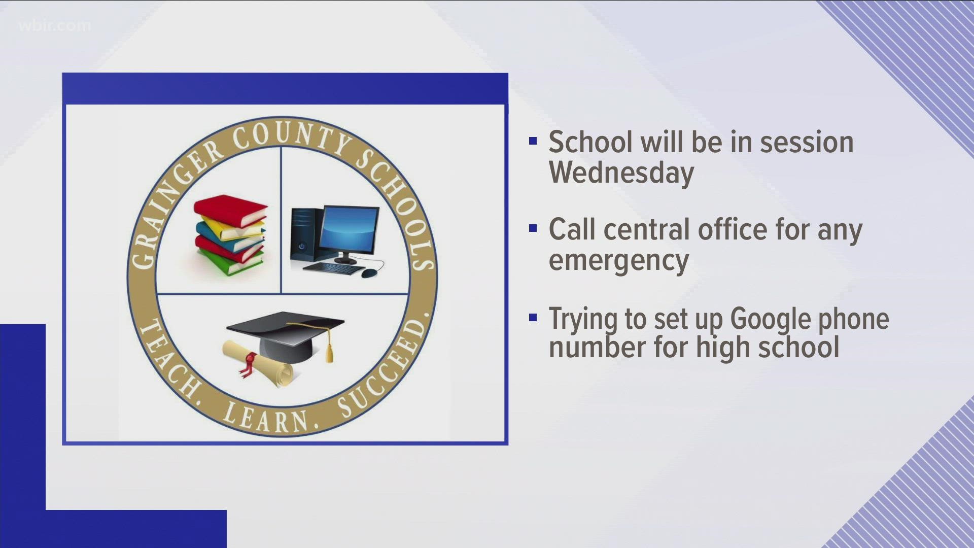 School will be in session Wednesday for Grainger County High School, but the school's phone system will be down.