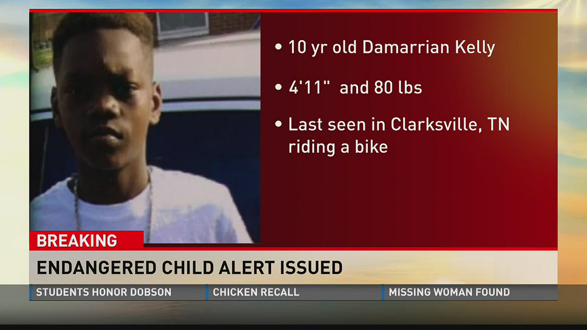 Damarrian Kelly was last seen Thursday in Clarksville riding his bike.