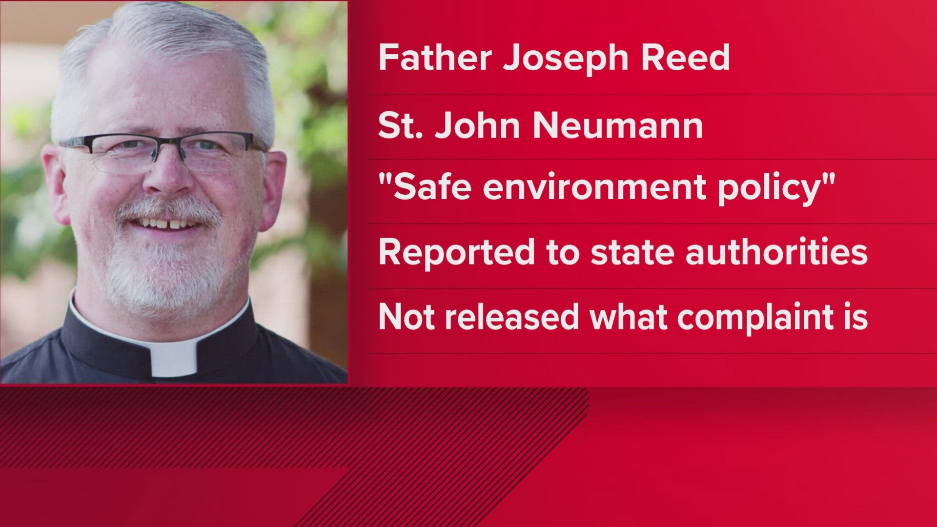 Father Joseph Reed was placed on administrative leave "effective immediately" per the Diocese of Knoxville Safe Environment Policy. 