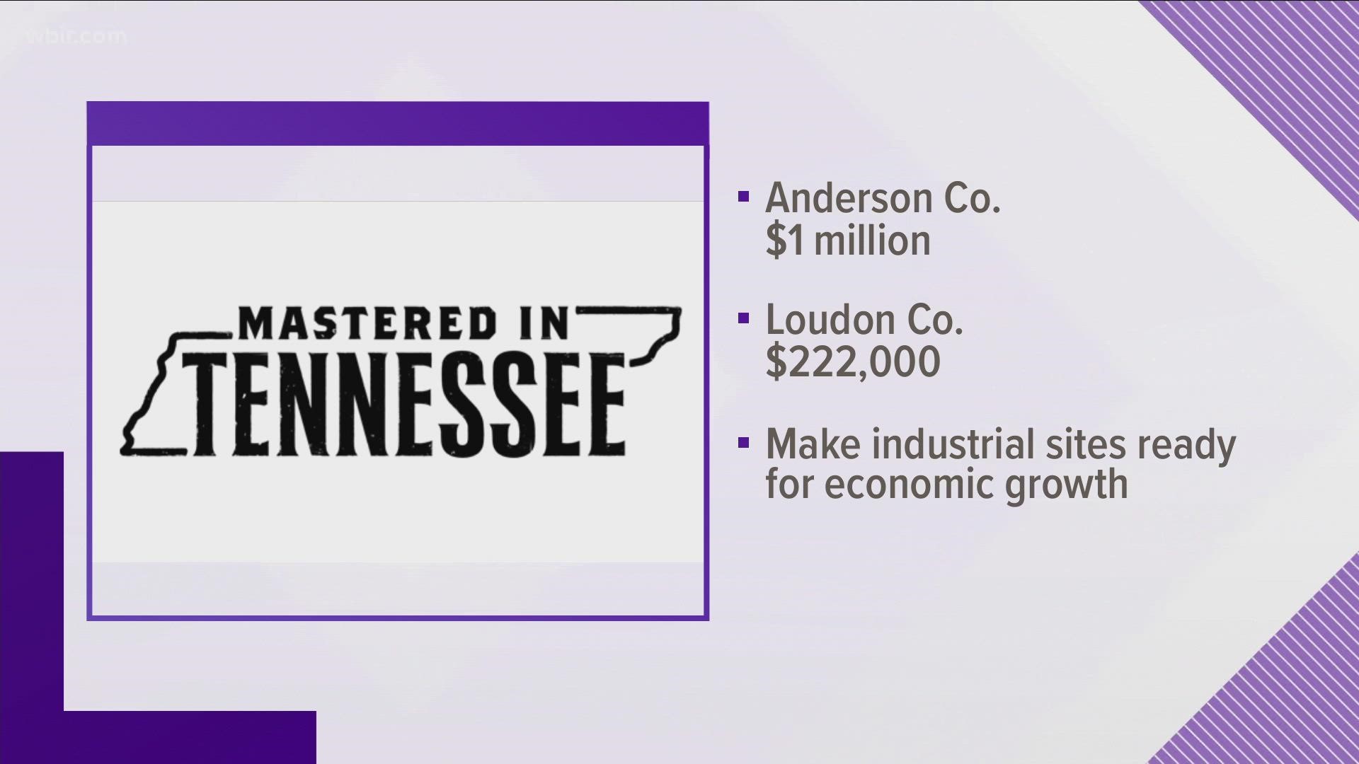 The money goes to Anderson and Loudon counties. The goal is to make industrial sites ready for projects that attract jobs to rural parts of the state.