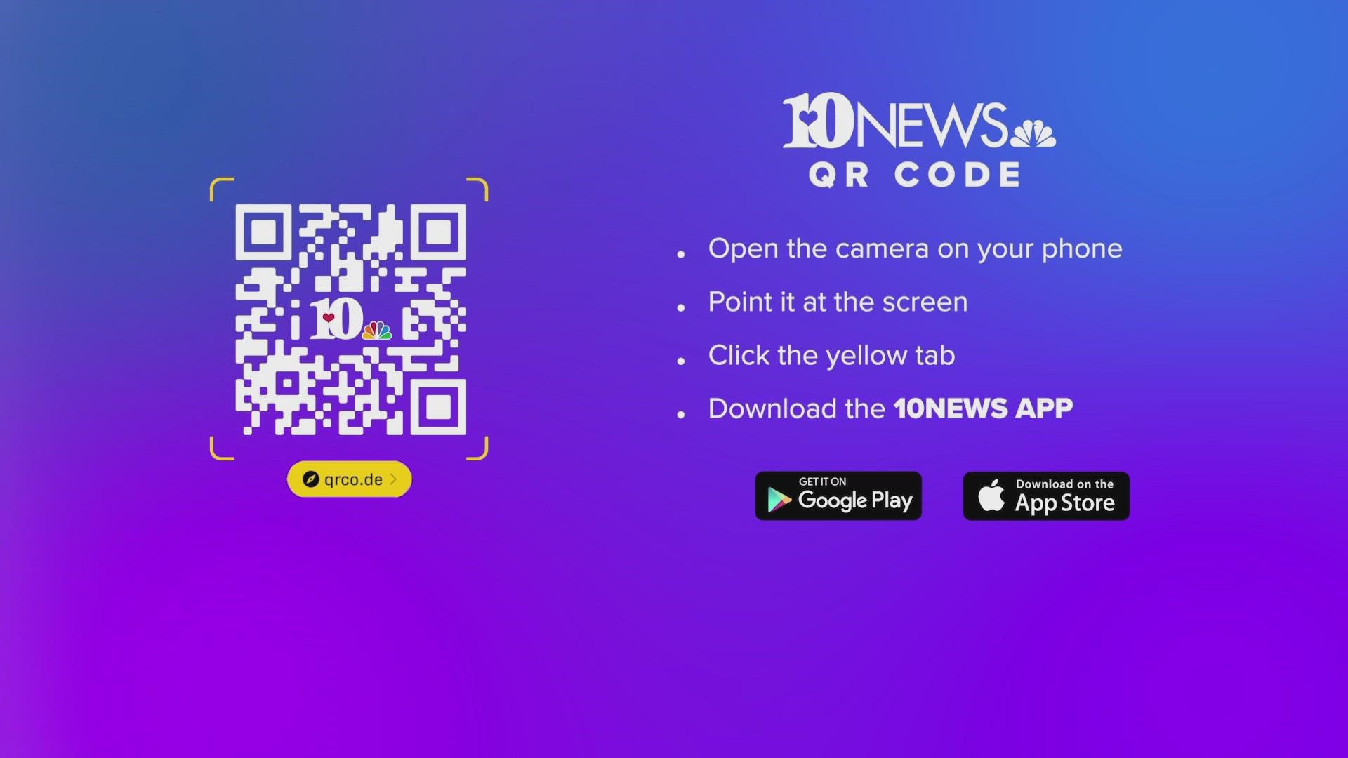 If you want to stay up to date with the latest weather alerts, you can download the 10News app using the QR code on the screen.