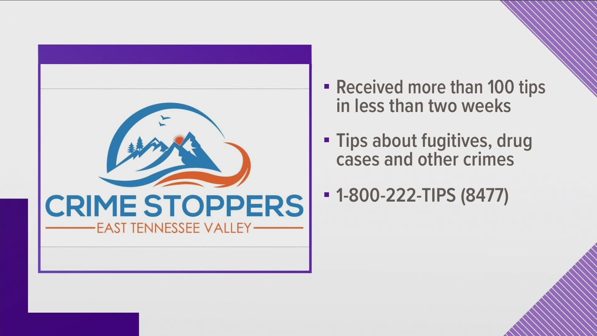 The new Crime Stoppers of the East Tennessee Valley says it wants the public's tips to help address crime.