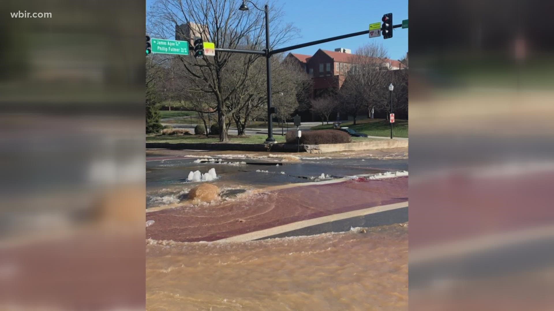 KUB said that repair would take a minimum of 12 hours to complete, and that part of Cumberland Avenue might be closed until next morning.