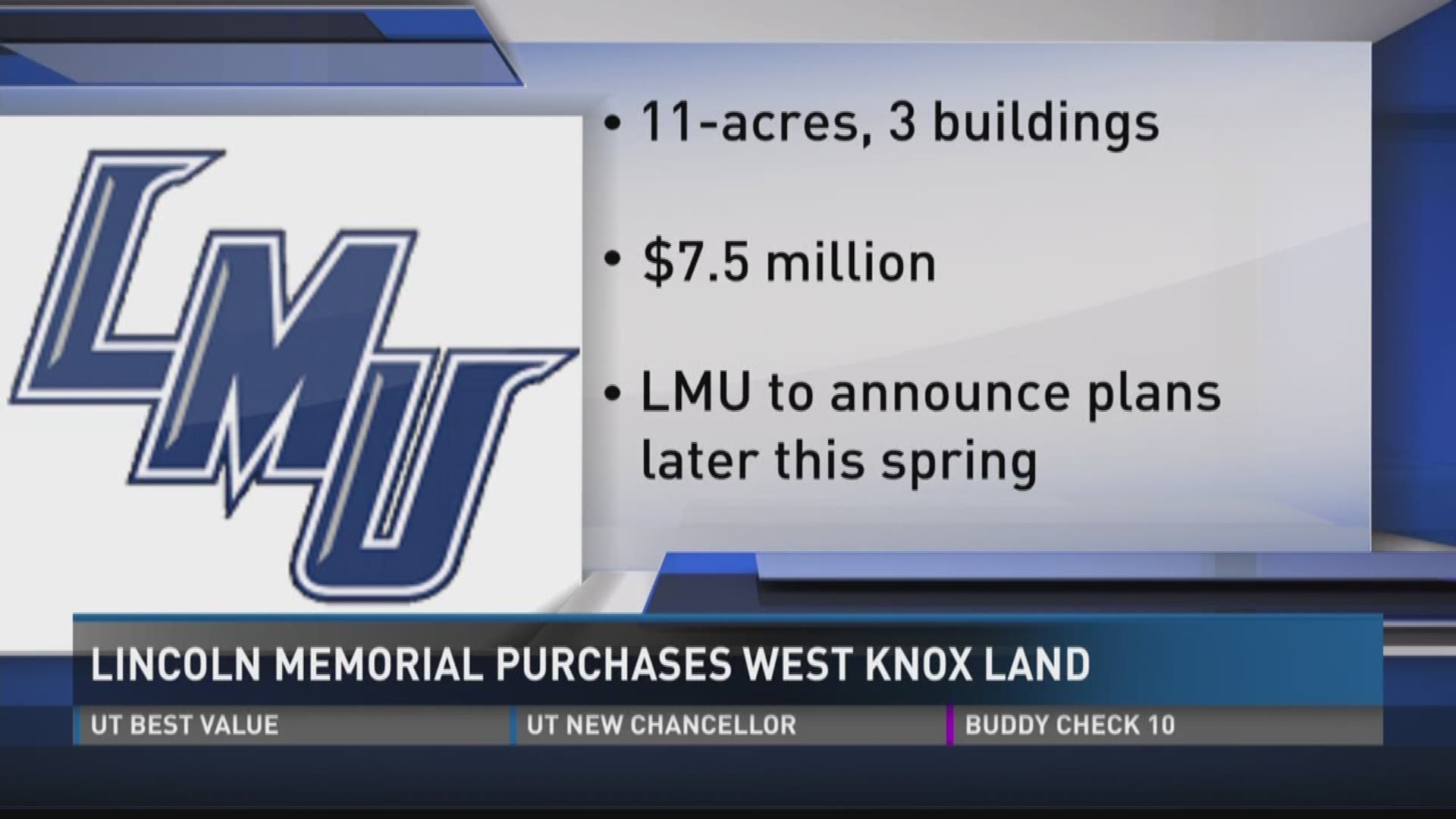 April 10, 2017: Lincoln Memorial University has purchased an 11-acre site in West Knox County.