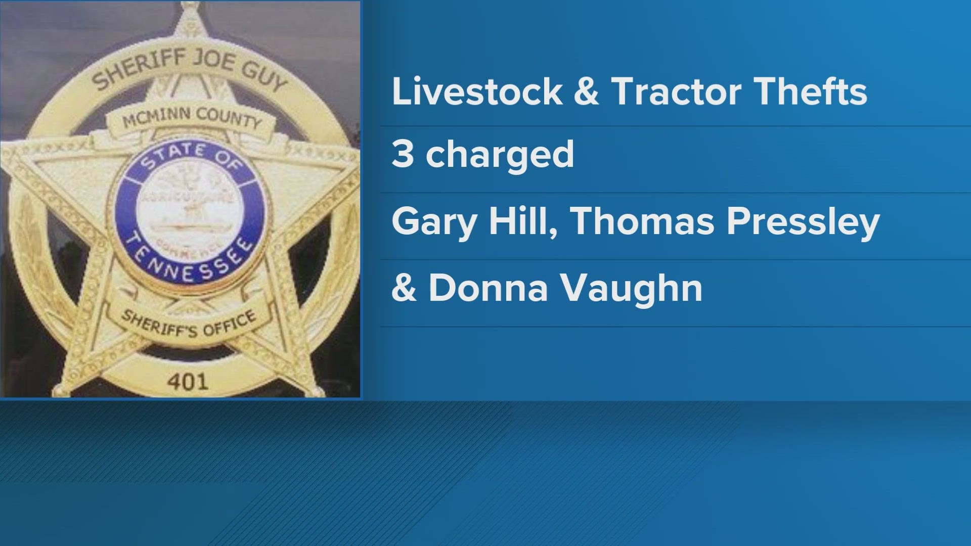 Three people are in jail in McMinn County, accused of stealing cattle and tractors.