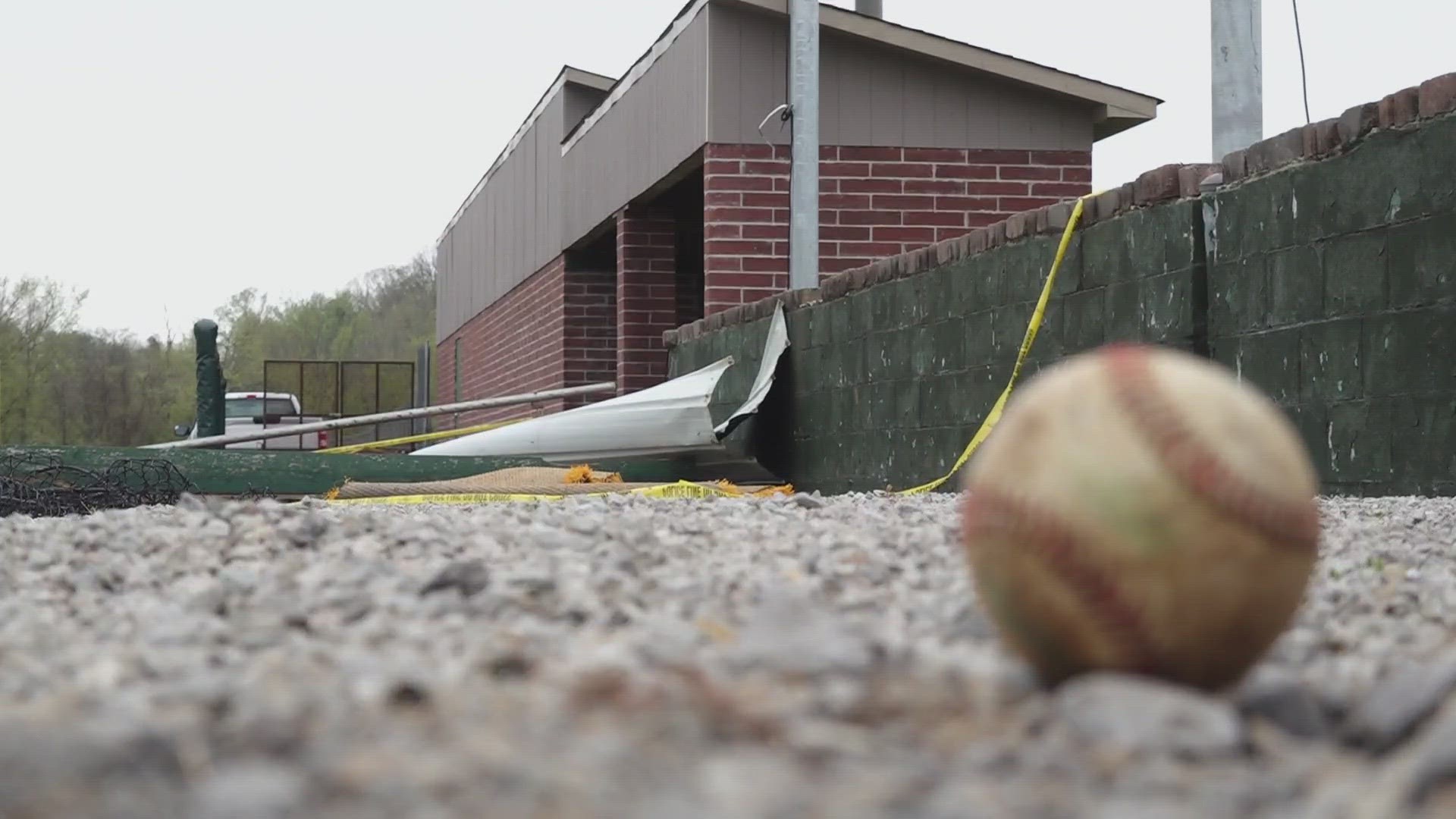 The National Weather Service said those winds ripped the roof off a baseball dugout Saturday evening.