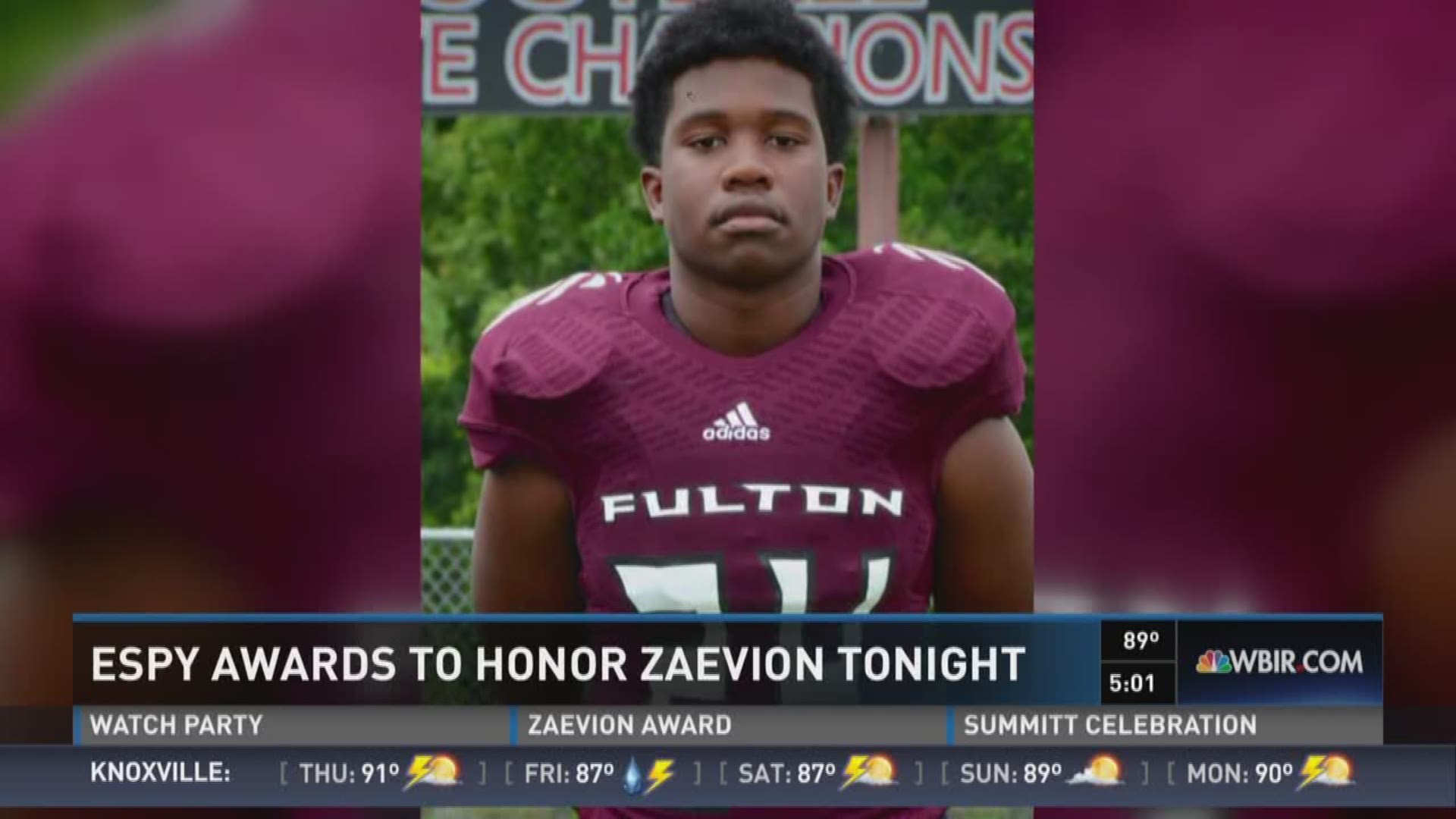 Tonight Zaevion Dobson will be awarded the Arthur Ashe award at the Espy's posthumously. He died shielding two girls from gang related gunfire. Russel is live downtown at the Espy's watch party and Robin is live in LA. 7/13/16