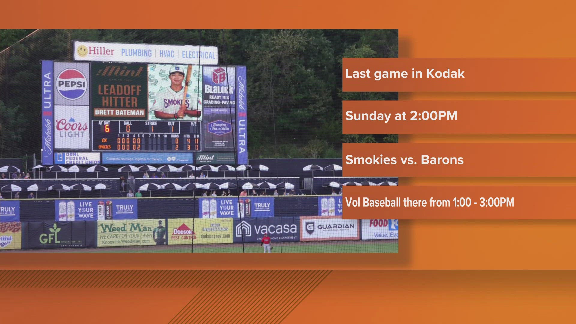 The Tennessee Smokies will play the Barons for their last game of the regular season in Kodak Stadium.