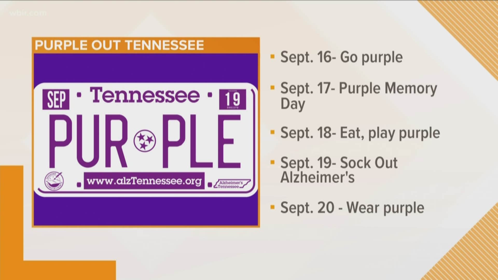 Next week, Tennesseans across the state will not only wear purple but also decorate offices, classrooms and home to raise awareness and money to support Alzheimer's Tennessee.