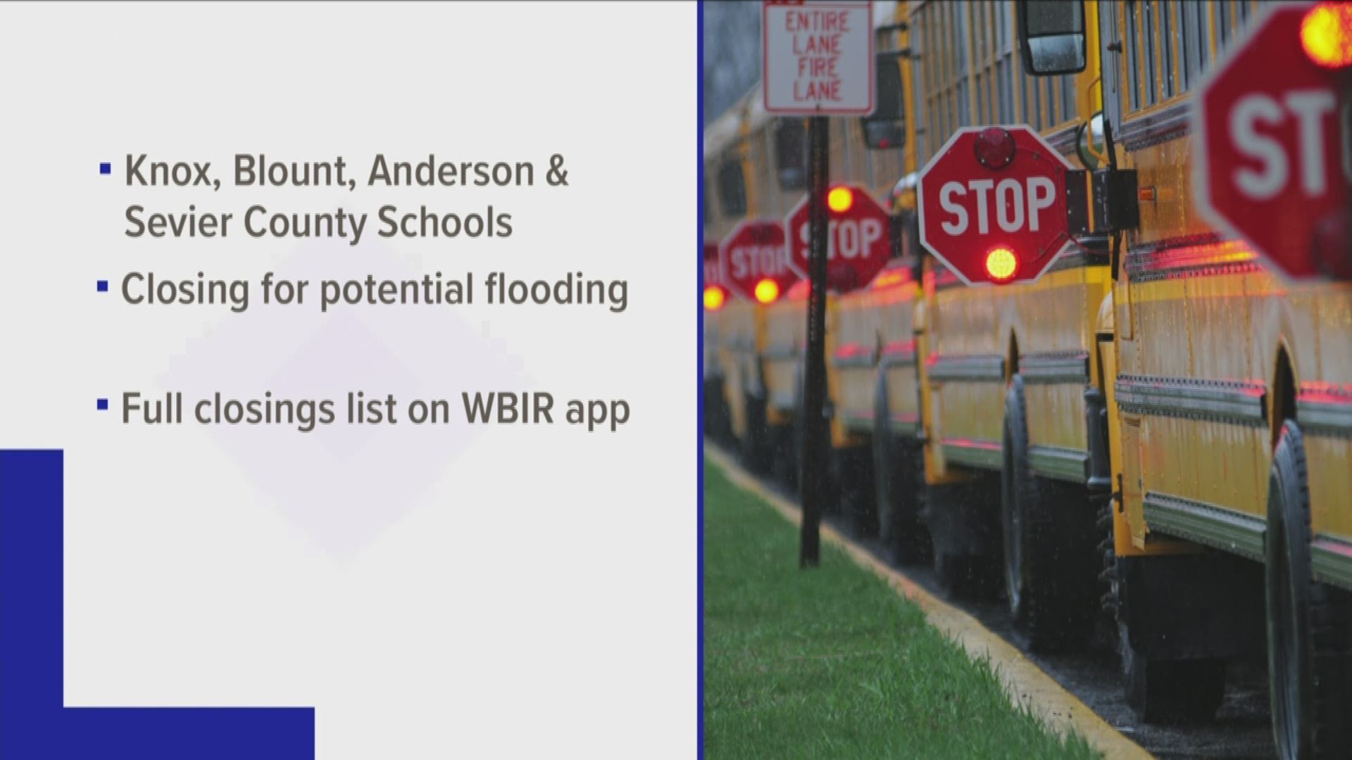 School districts across East Tennessee will close  again Tuesday because of potential flooding.