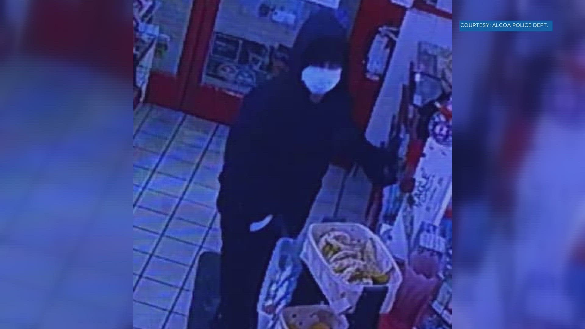 The person is accused of robbing a gas station yesterday evening with a handgun.