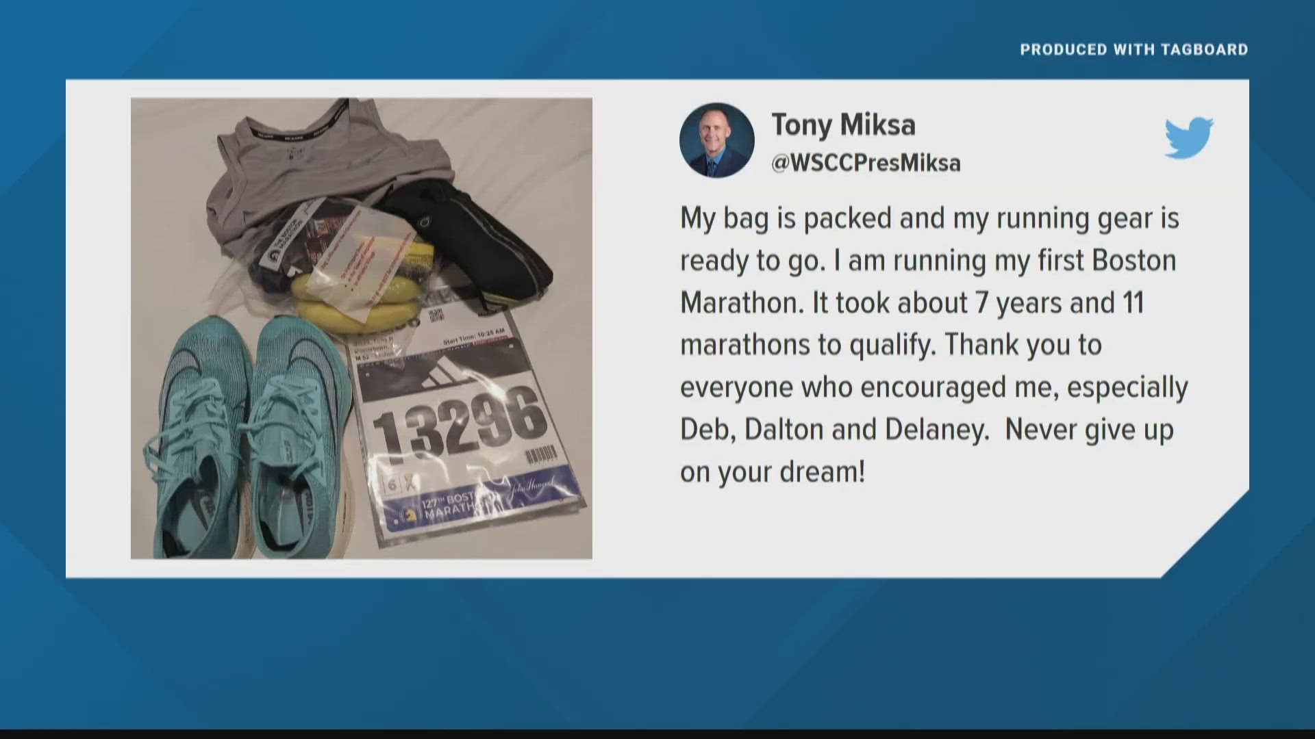 In a tweet, Dr. Tony Miksa said it took him about 7 years and 11 marathons to qualify for the event.