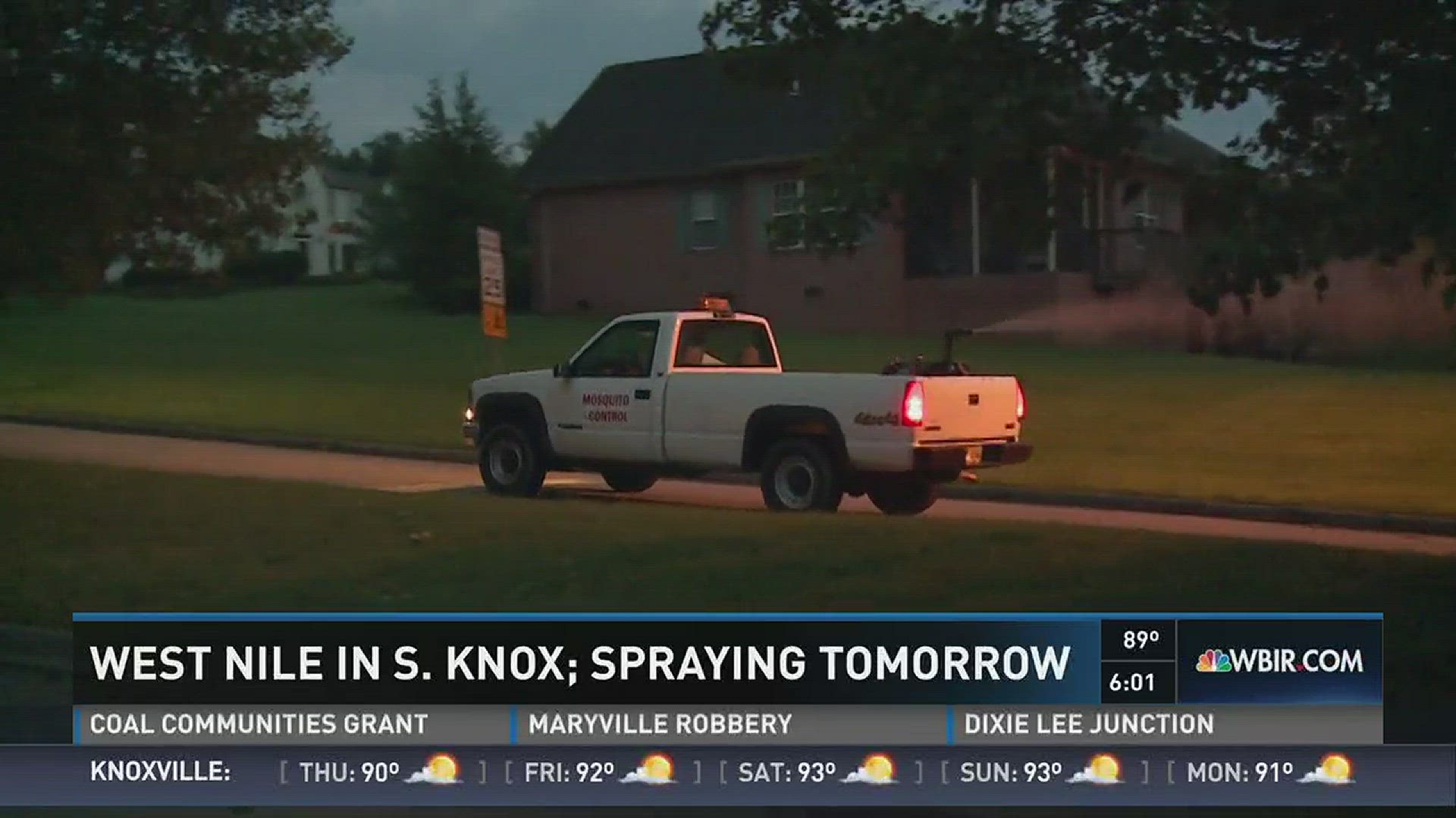 The Knox County Health Department will be spraying for mosquitoes in South Knox County after lab tests confirmed the presence of West Nile virus.