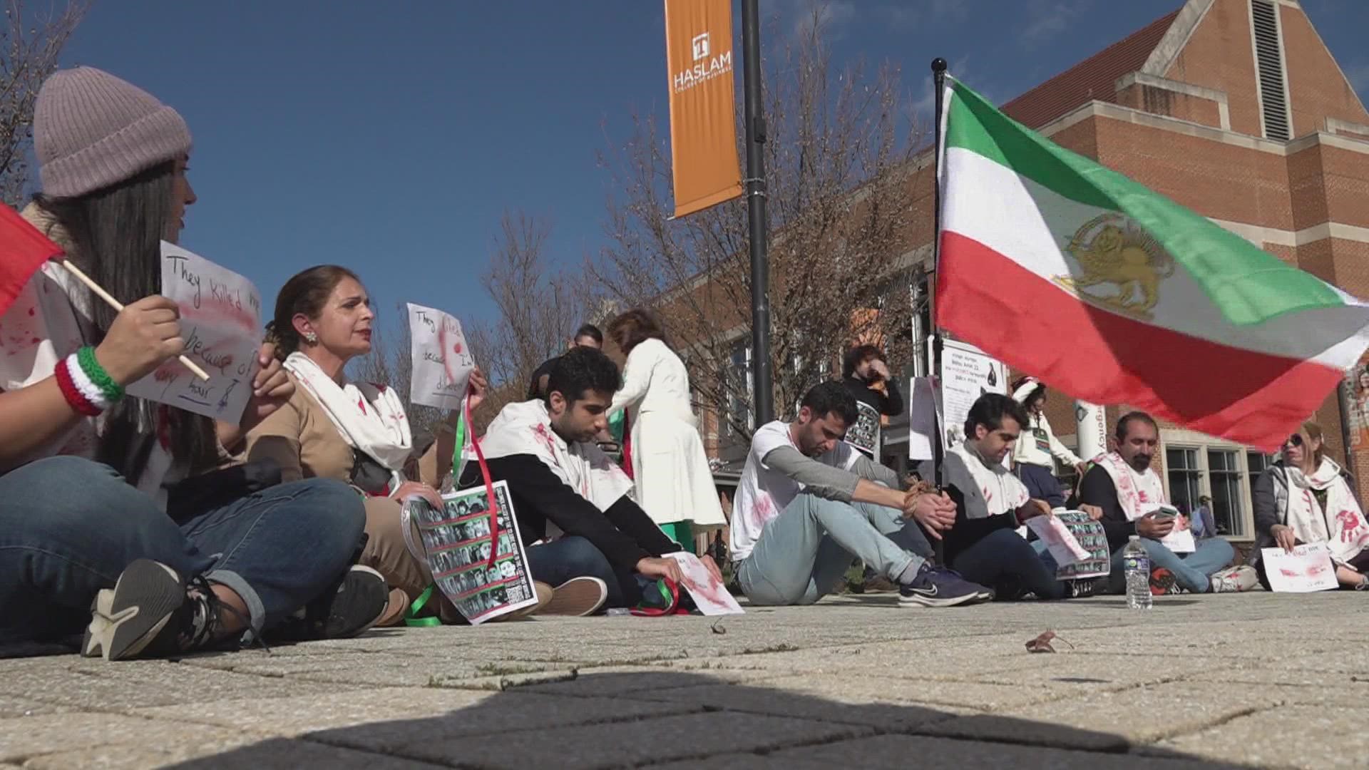 UT is one of more than 100 universities in the world where demonstrators are rallying to support human rights in Iran.