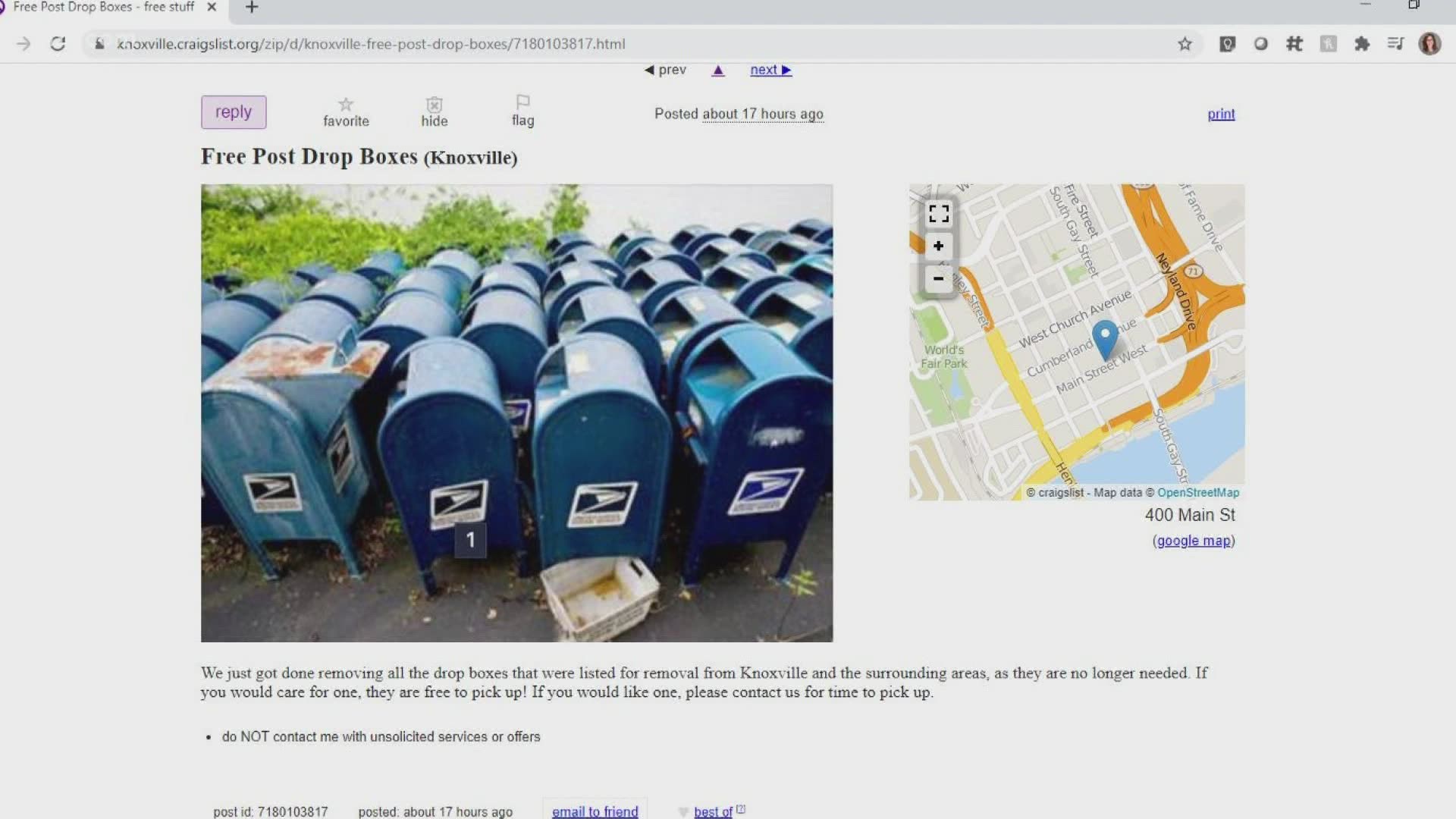 A regional spokesperson with the USPS said that the advertisement on Craigslist is not real.