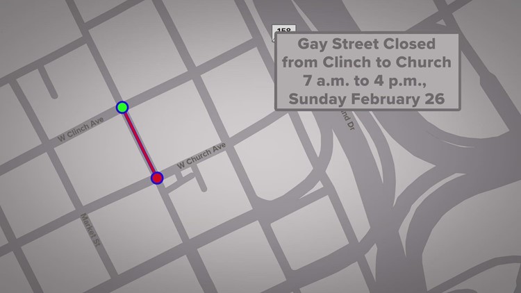 Part of Gay Street will be closed on Sunday