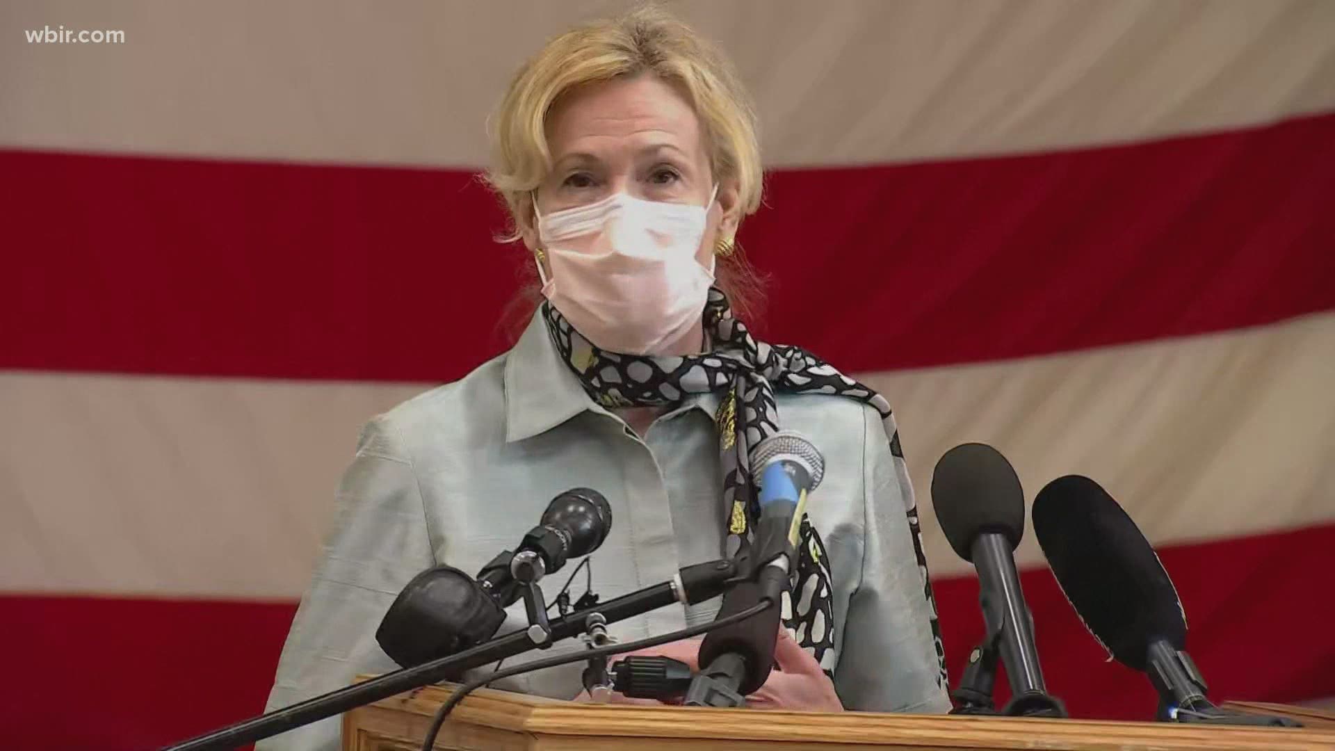 Dr. Deborah Birx, a member of the White House virus task force, called on all Tennesseans to put on a mask to combat spread of the virus.