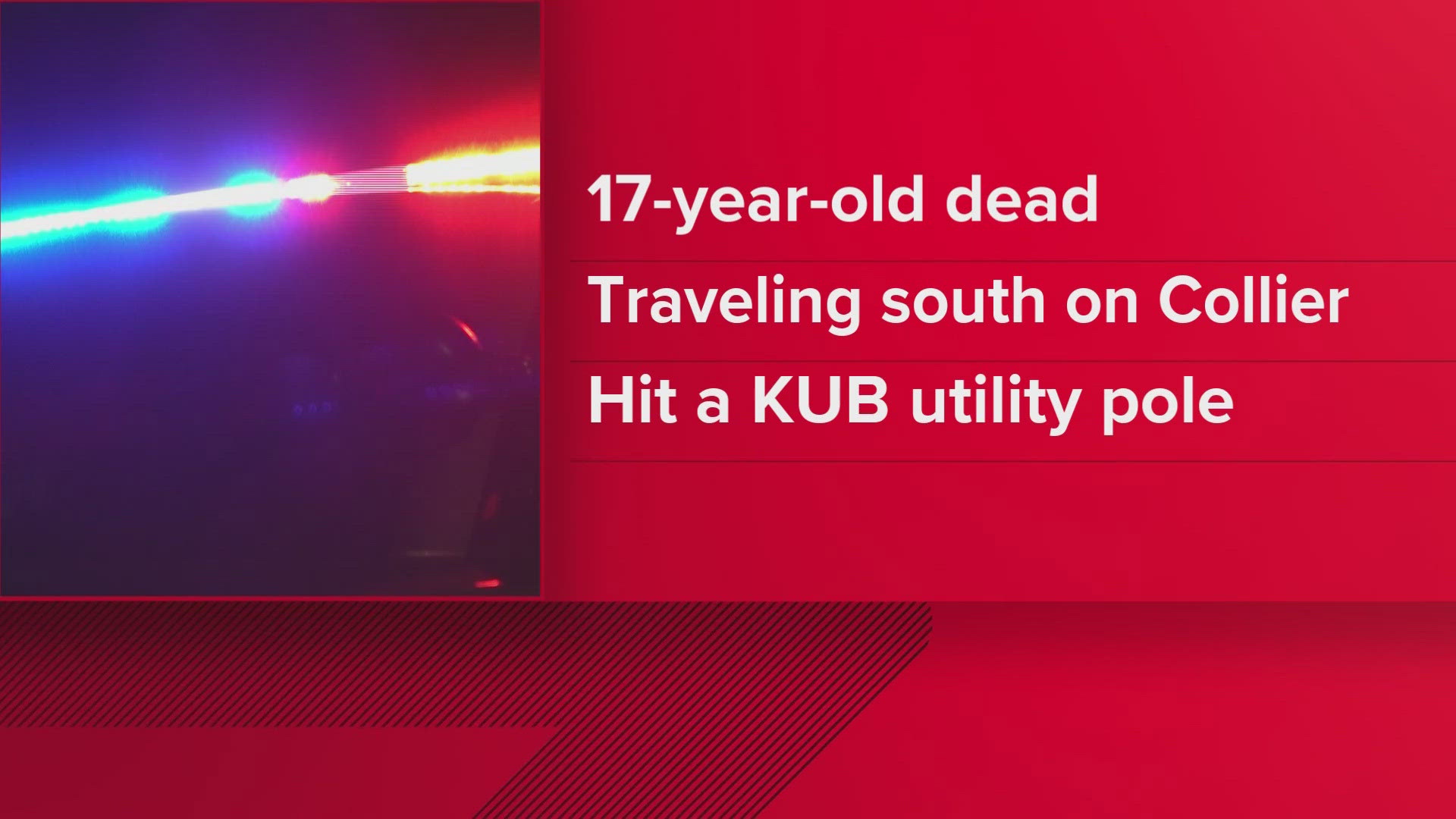 According to the report, the driver lost control of the car, causing her to crash into a Knoxville Utilities Board pole.