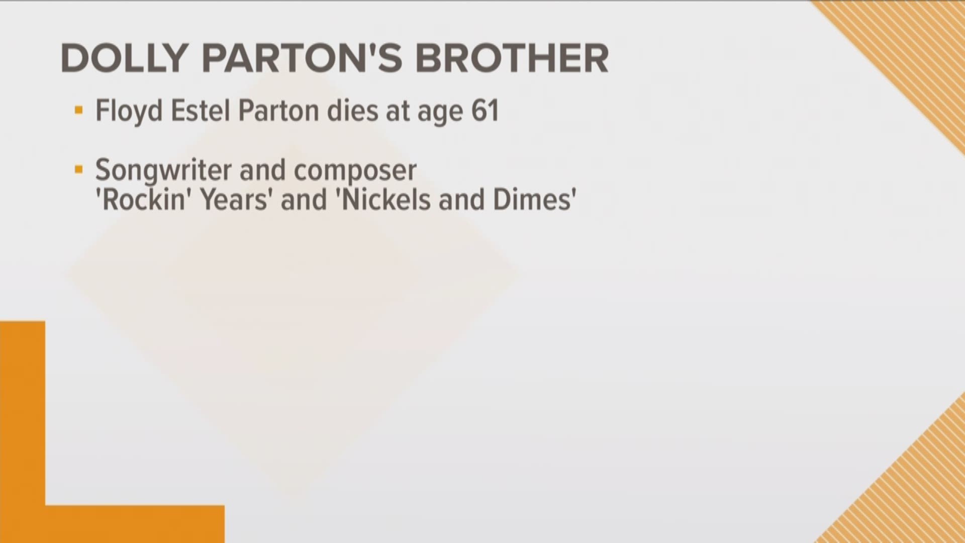 Floyd Estel Parton died on December 6th. He was 61 years old.