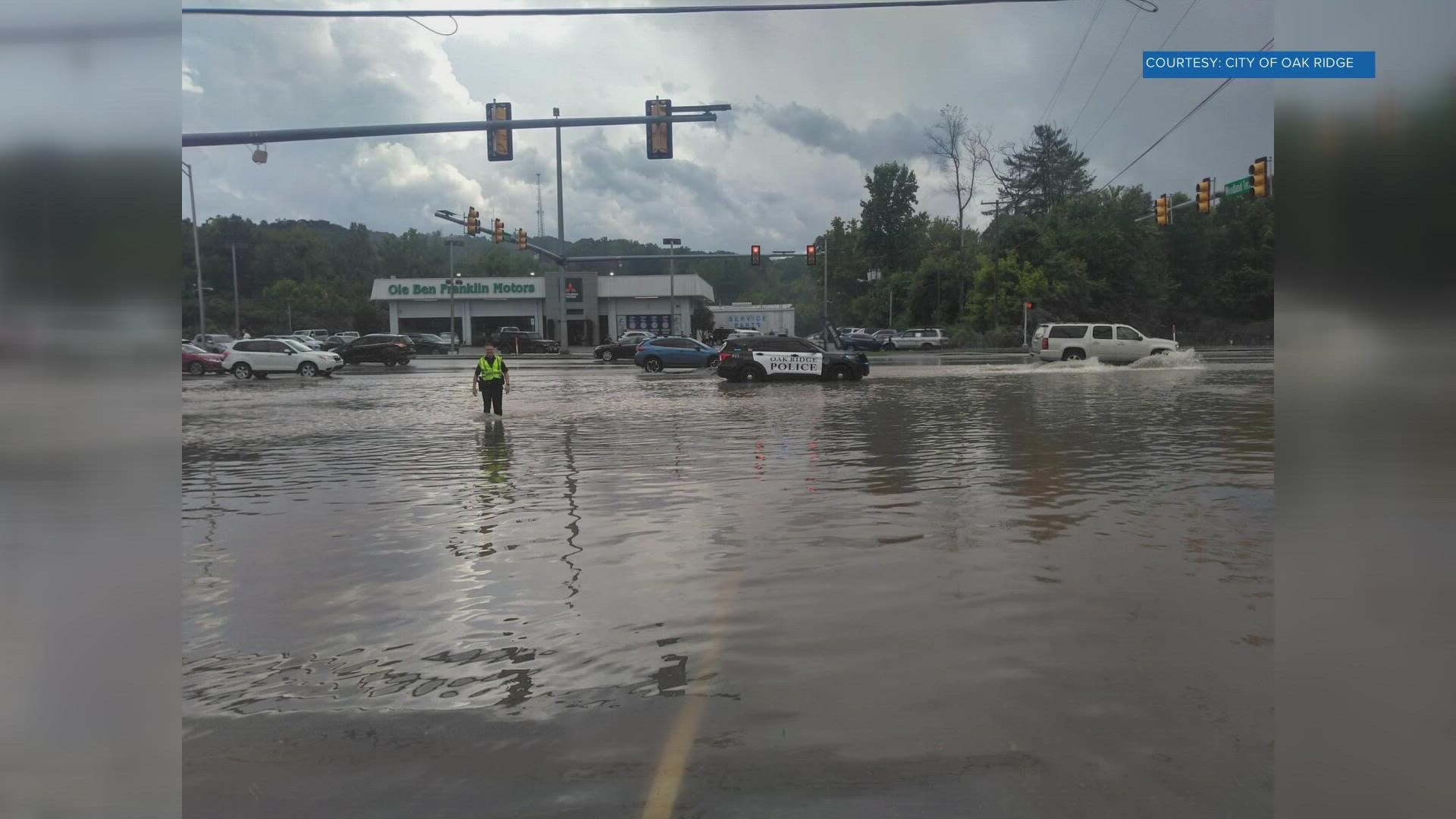 The city of Oak Ridge posted photos on Facebook showing flooding in that area.