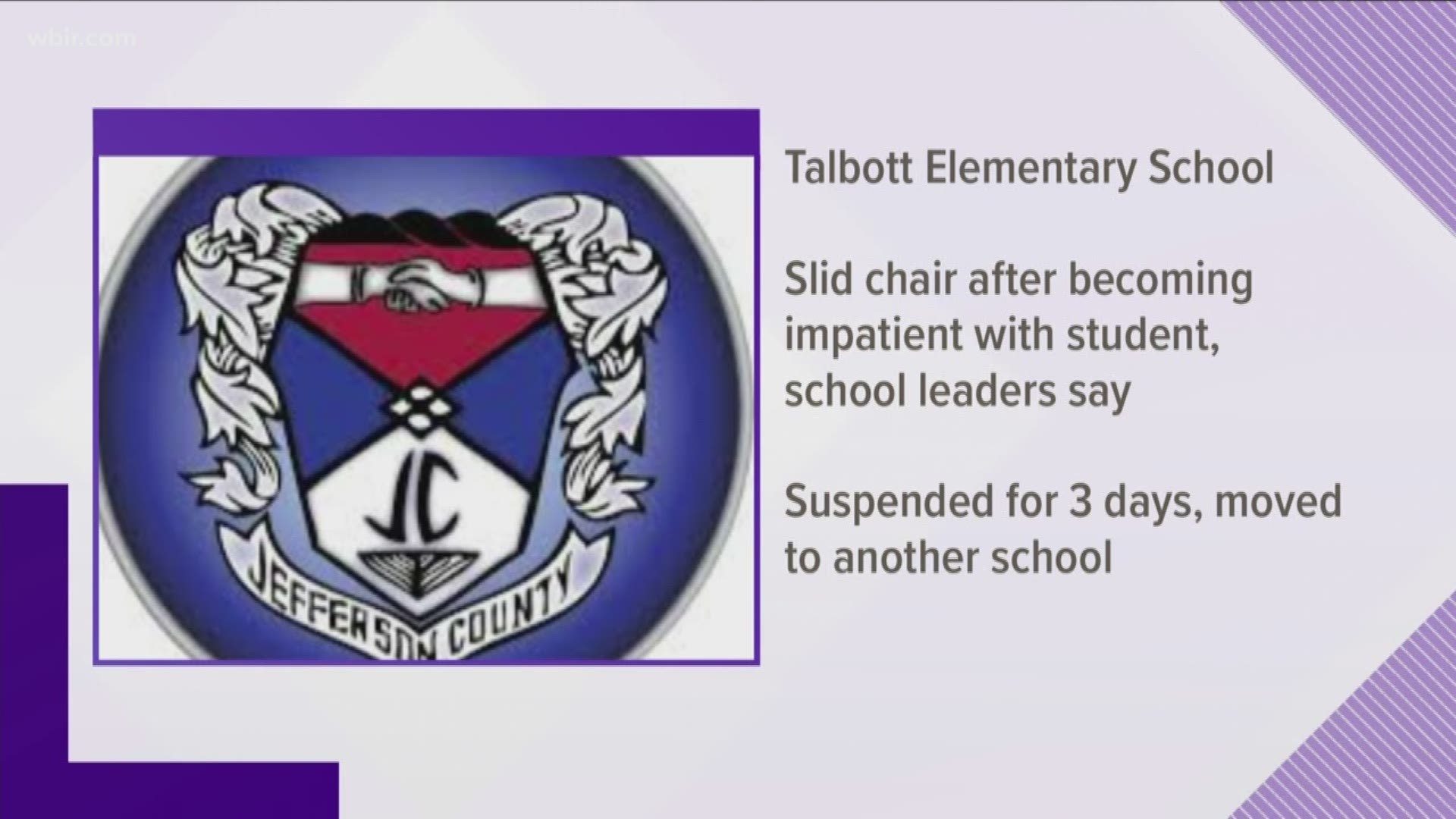 School leaders say a first-grade teacher became with impatient with a student and slid a chair across the room causing the chair to flip over and break.