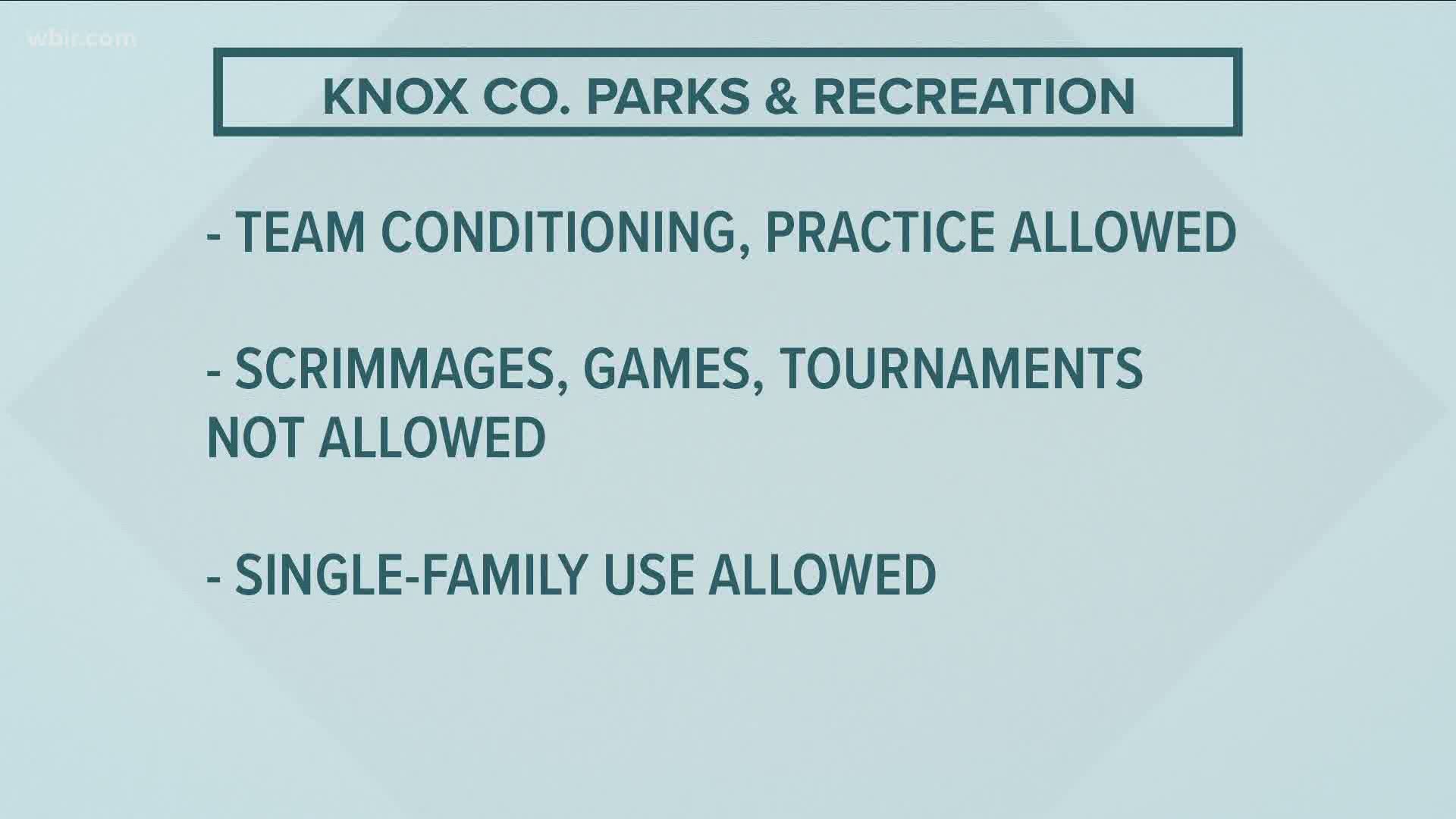 Under phase two, the department said the parks are open for team conditioning and practice.