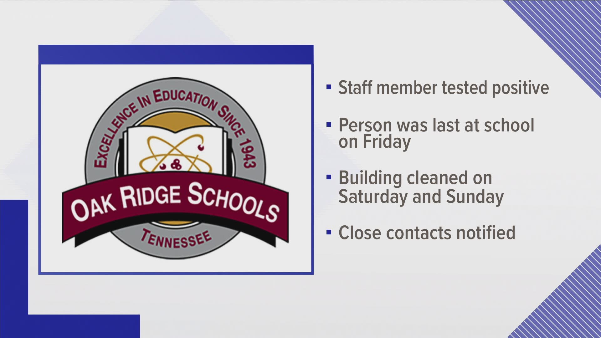 Dr. Borchers said having this report Saturday morning allowed the district to implement a 24-hour closure so it could thoroughly disinfect the building on Saturday.