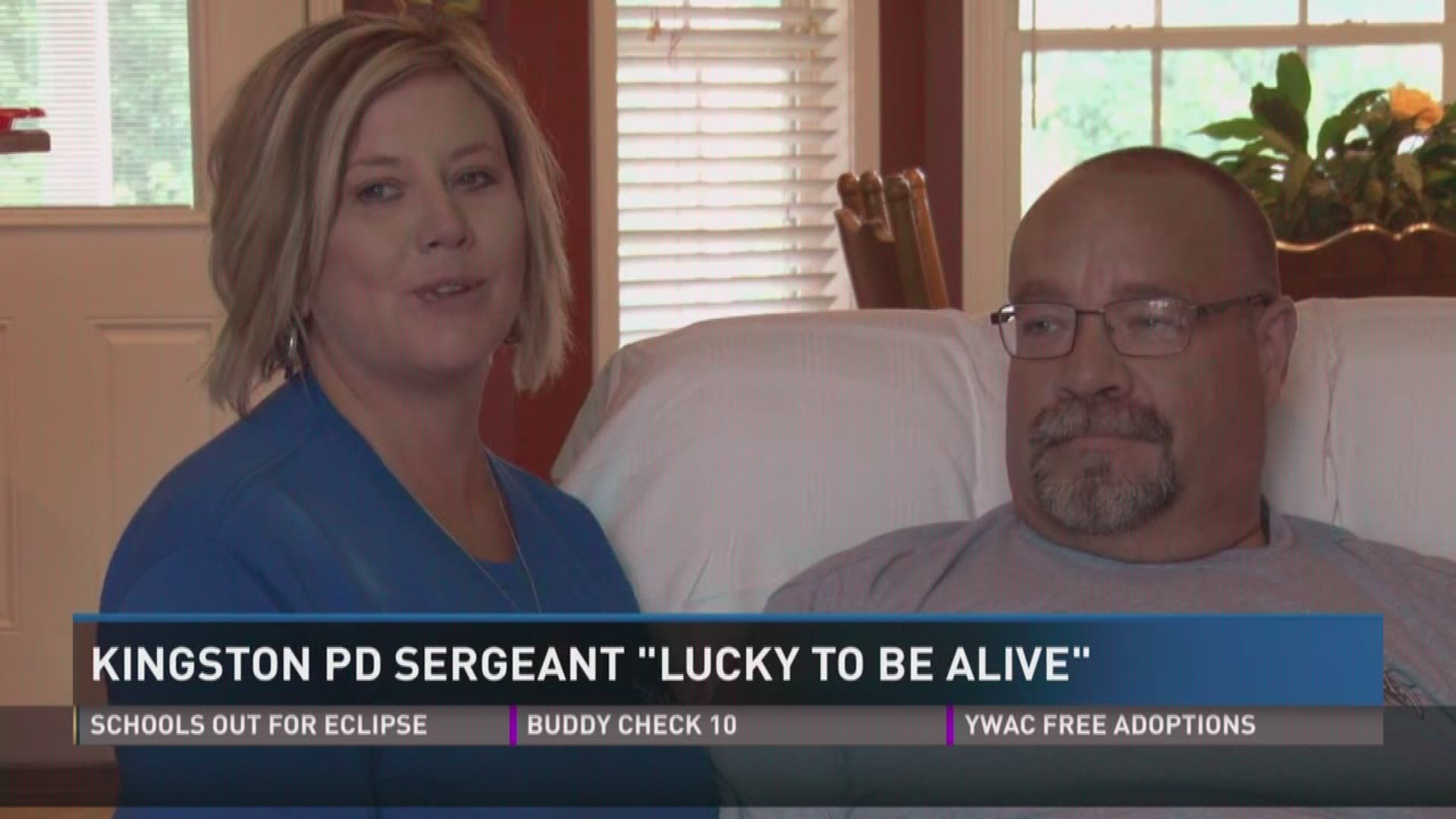 Aug. 10, 2017: Kingston Police Sgt. Jerry Singleton feels lucky to be alive after officers say a suspect ran over him. Now he's recovering at home with a broken leg.